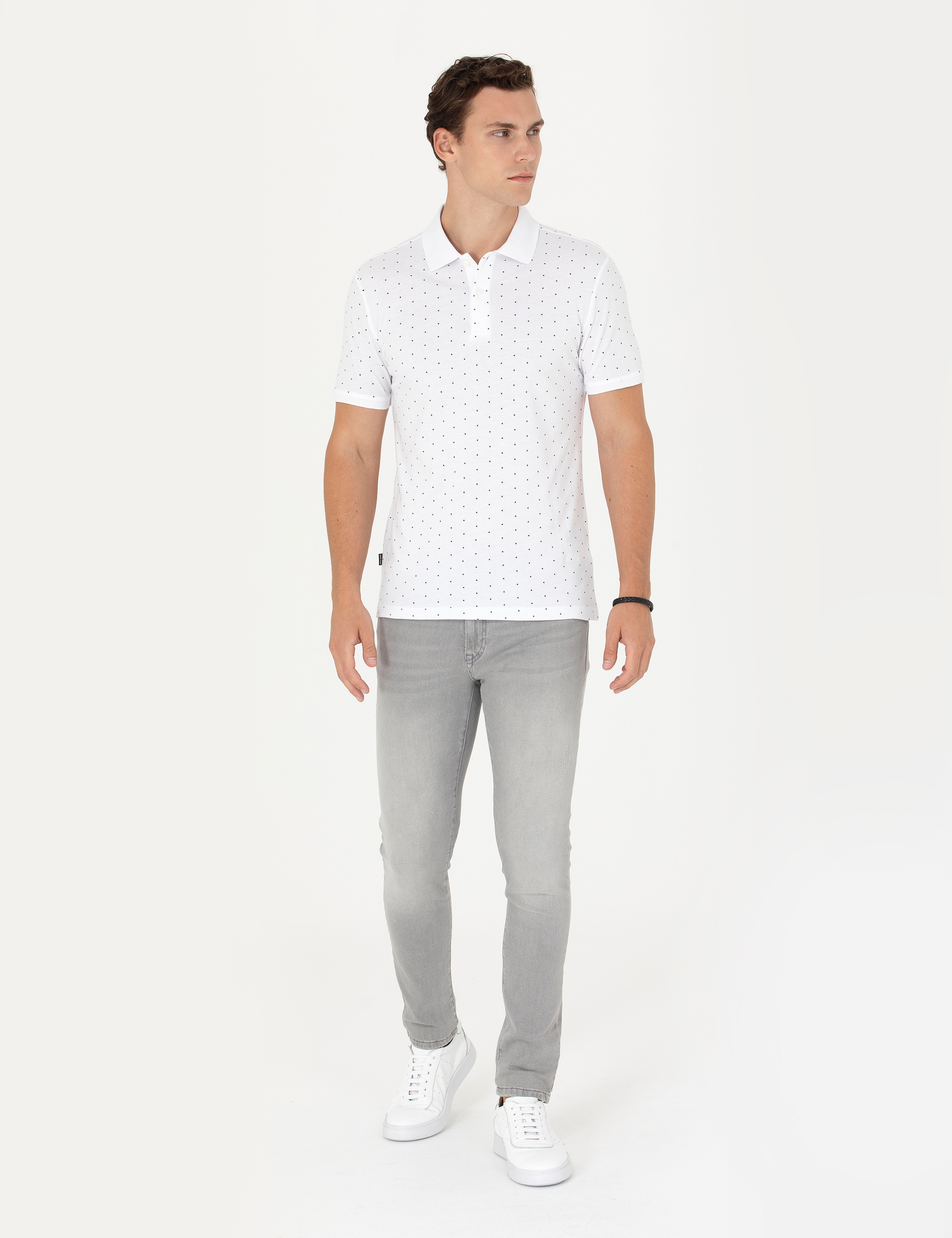 Beyaz Slim Fit Polo Yaka Tişört - Image 4