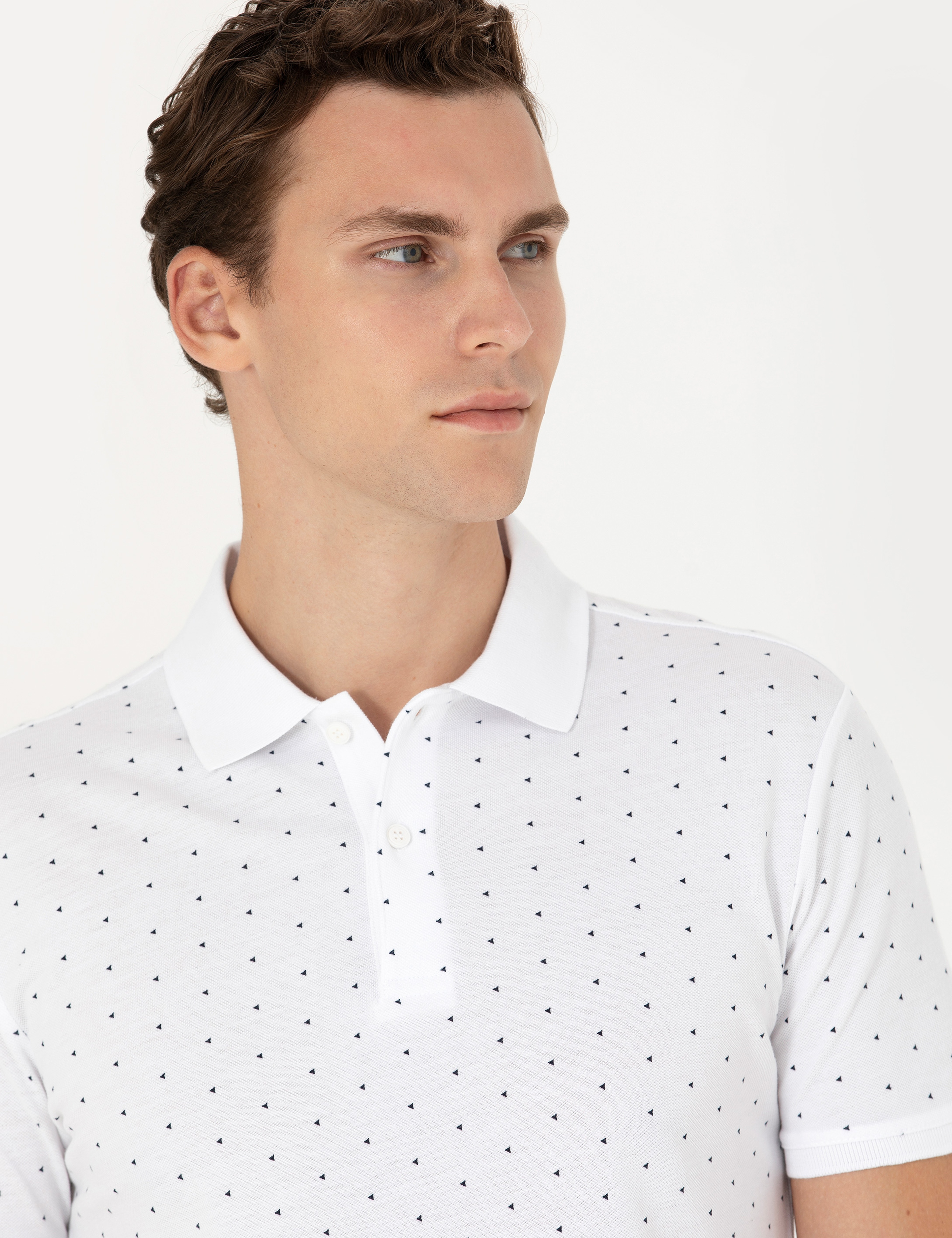 Beyaz Slim Fit Polo Yaka Tişört - Image 2