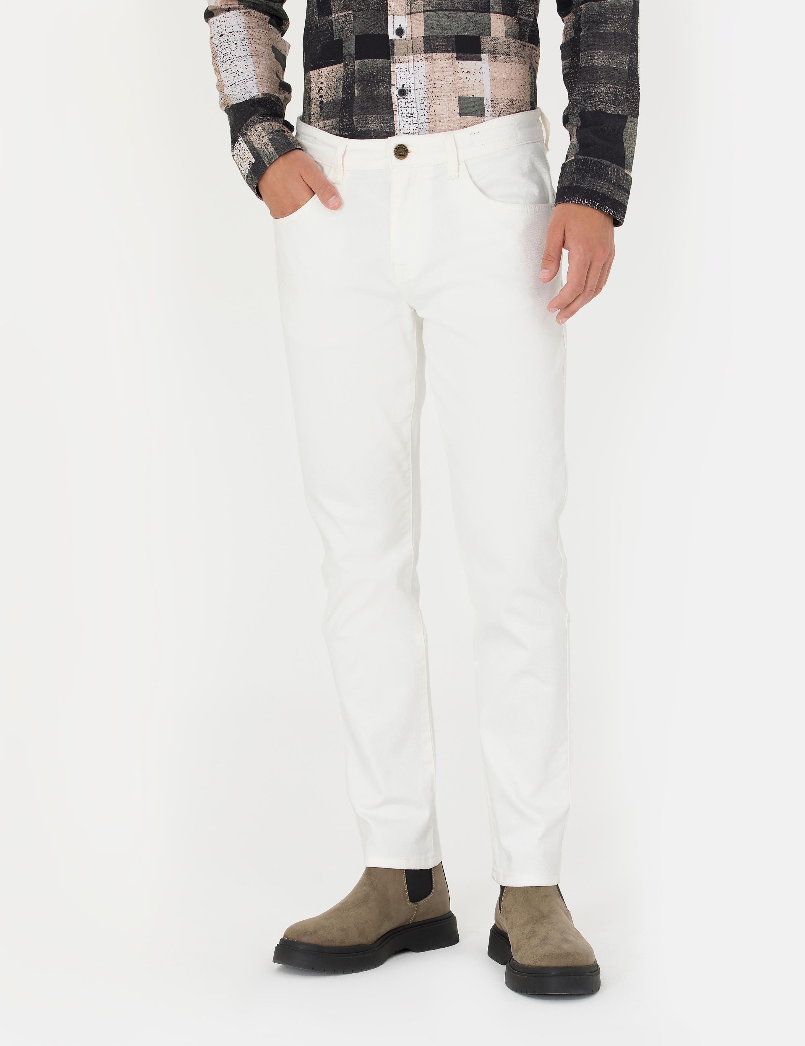Ekru Slim Fit Jean Pantolon