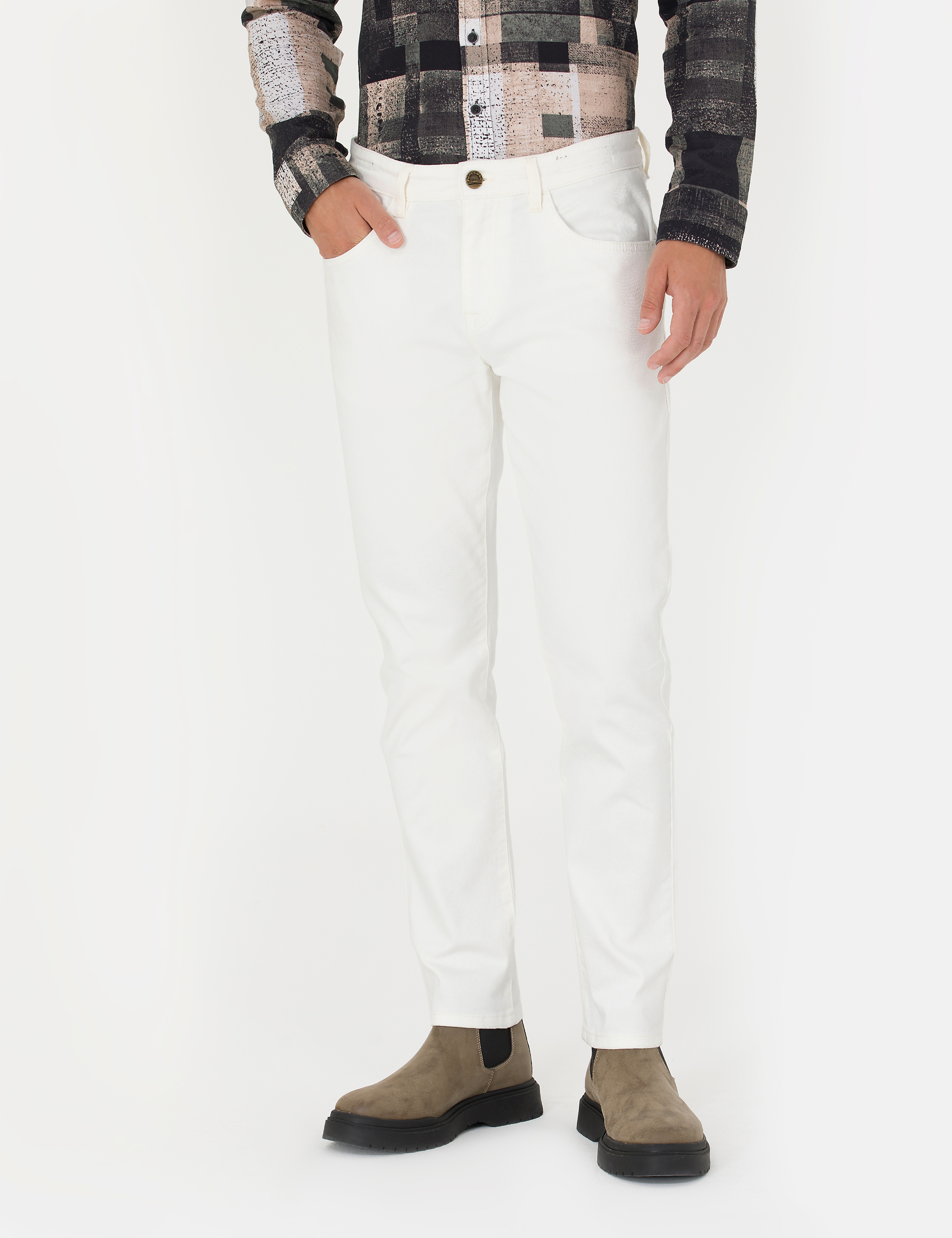 Ekru Slim Fit Jean Pantolon - Image 2
