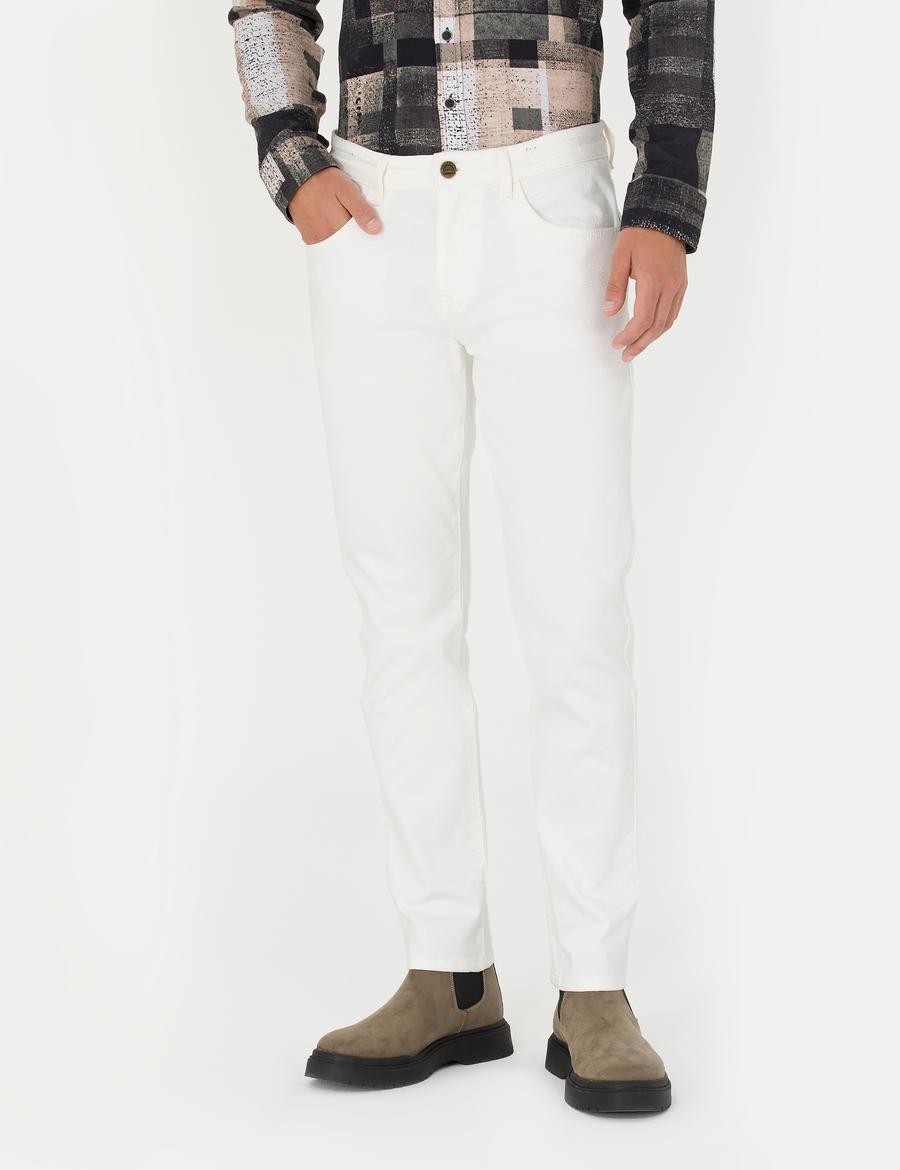 Ekru Slim Fit Jean Pantolon