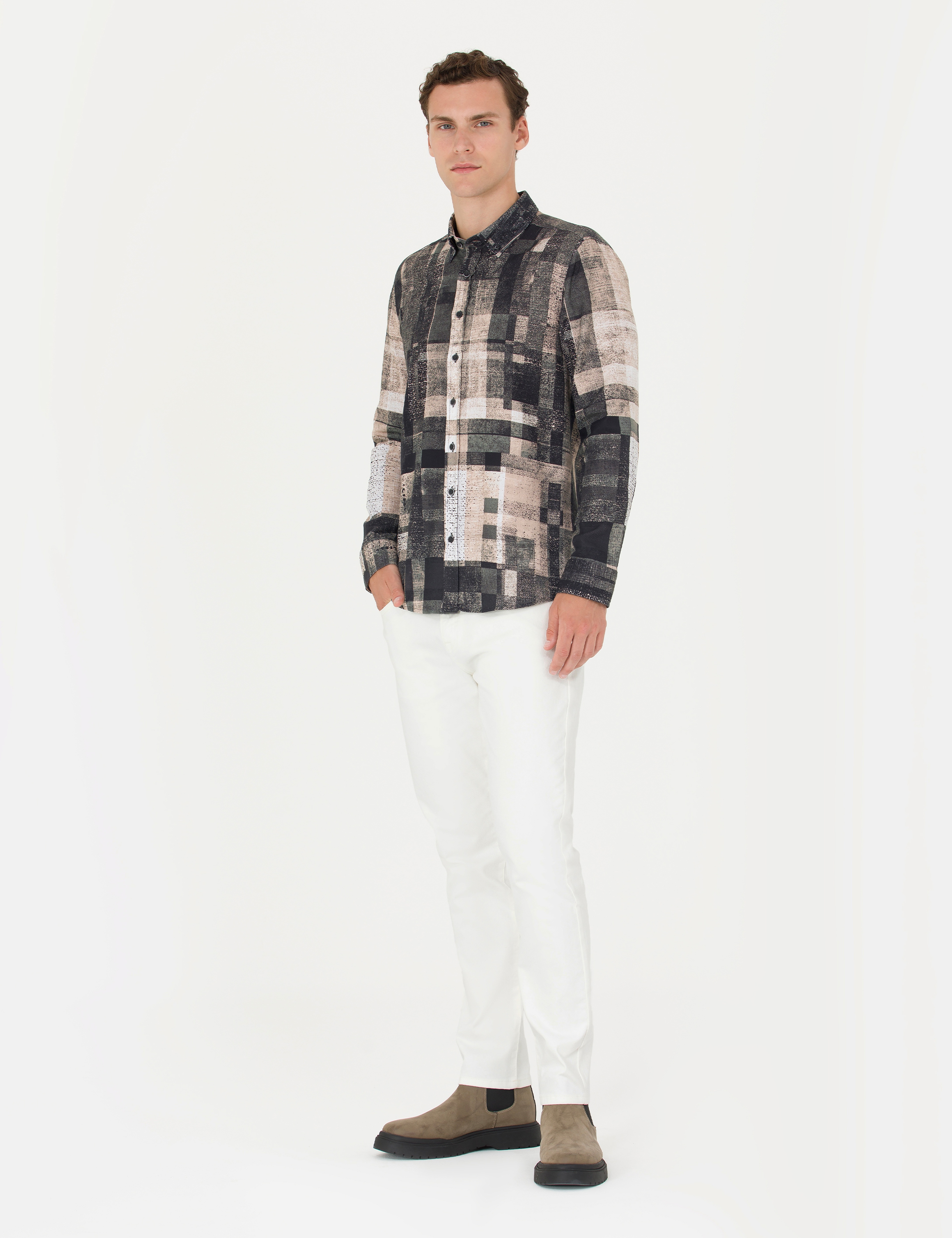 Ekru Slim Fit Jean Pantolon - Image 1