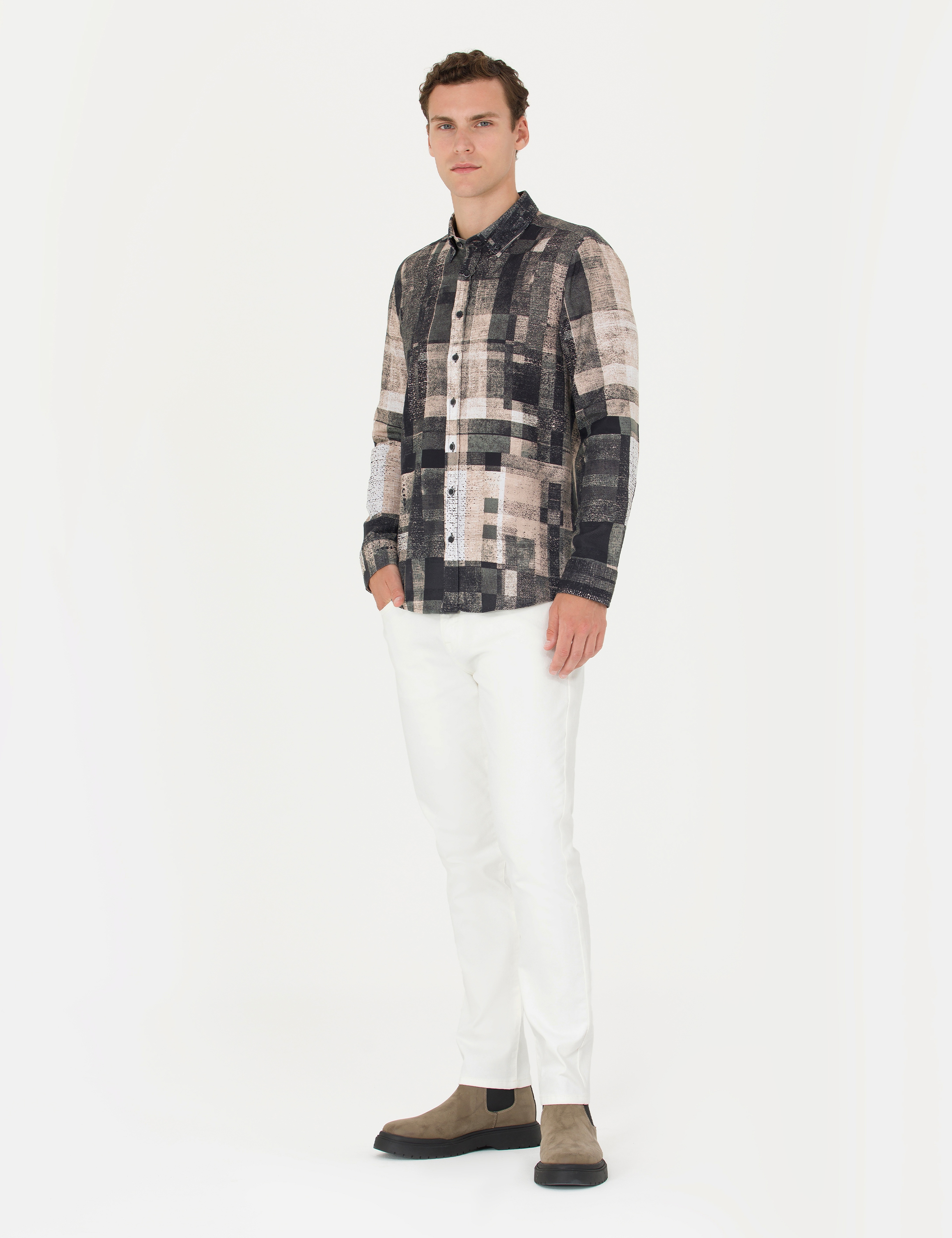 Ekru Slim Fit Jean Pantolon