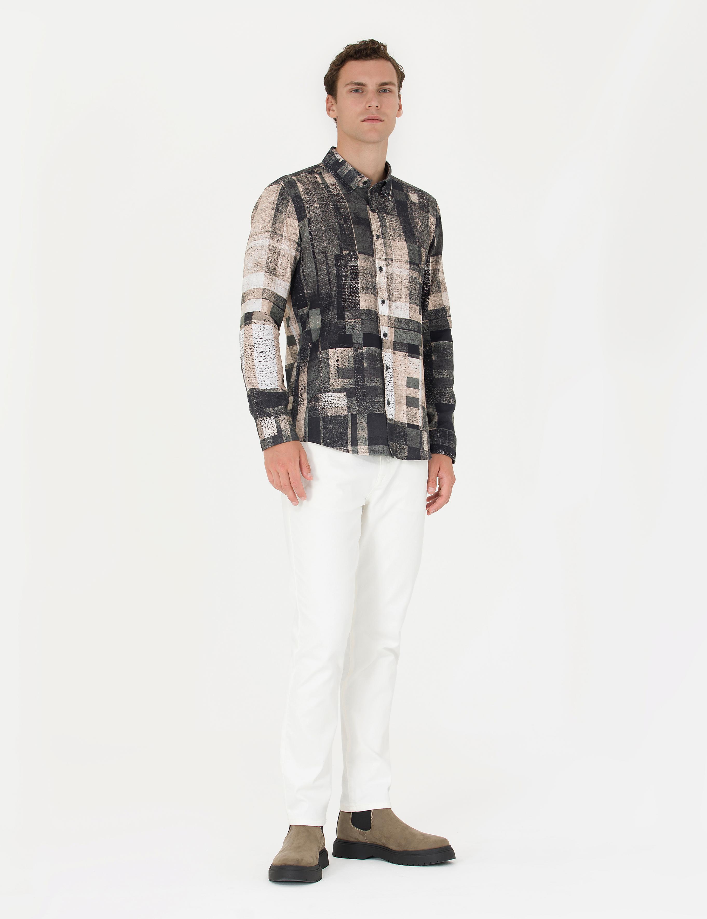 Ekru Slim Fit Jean Pantolon