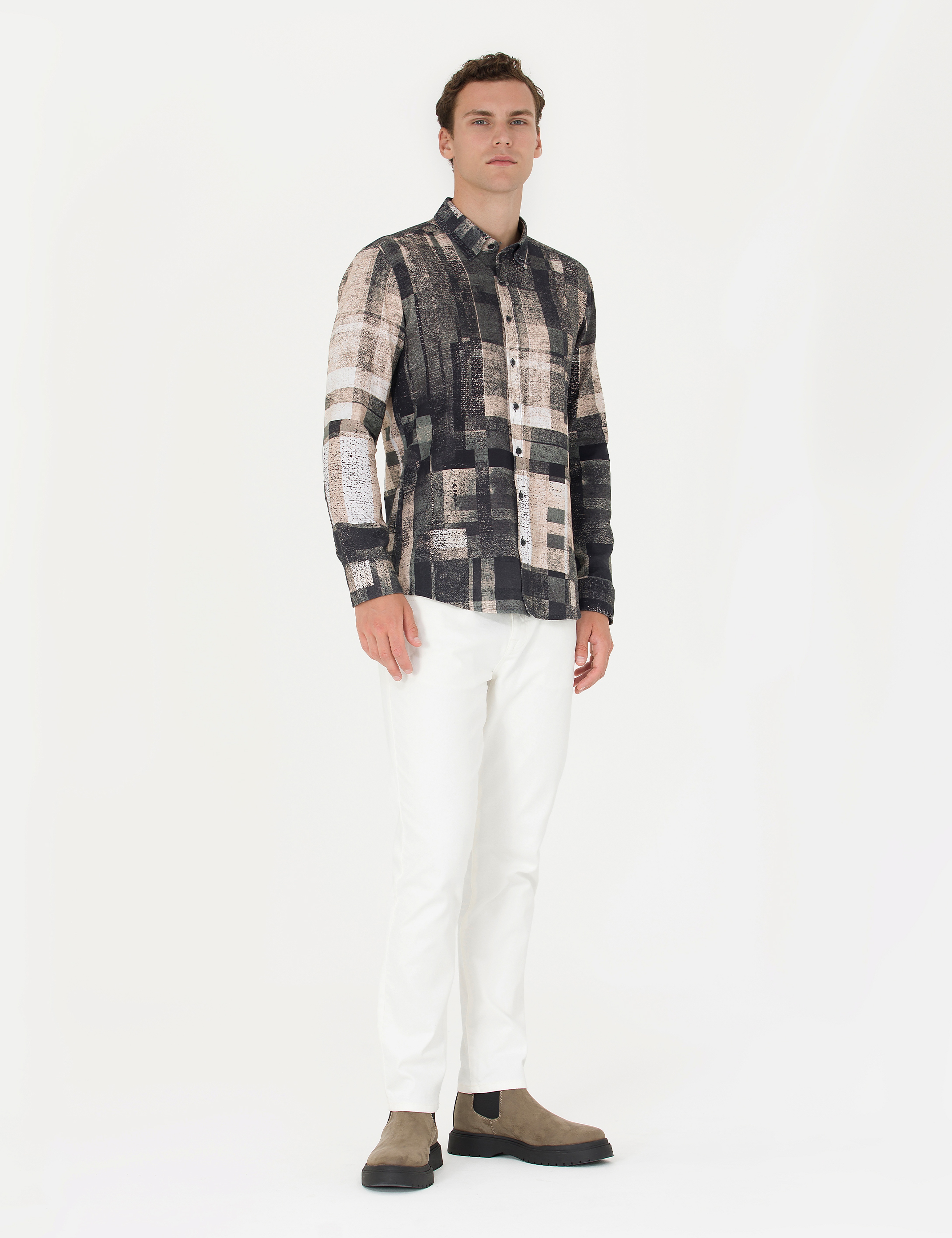 Ekru Slim Fit Jean Pantolon - Image 3