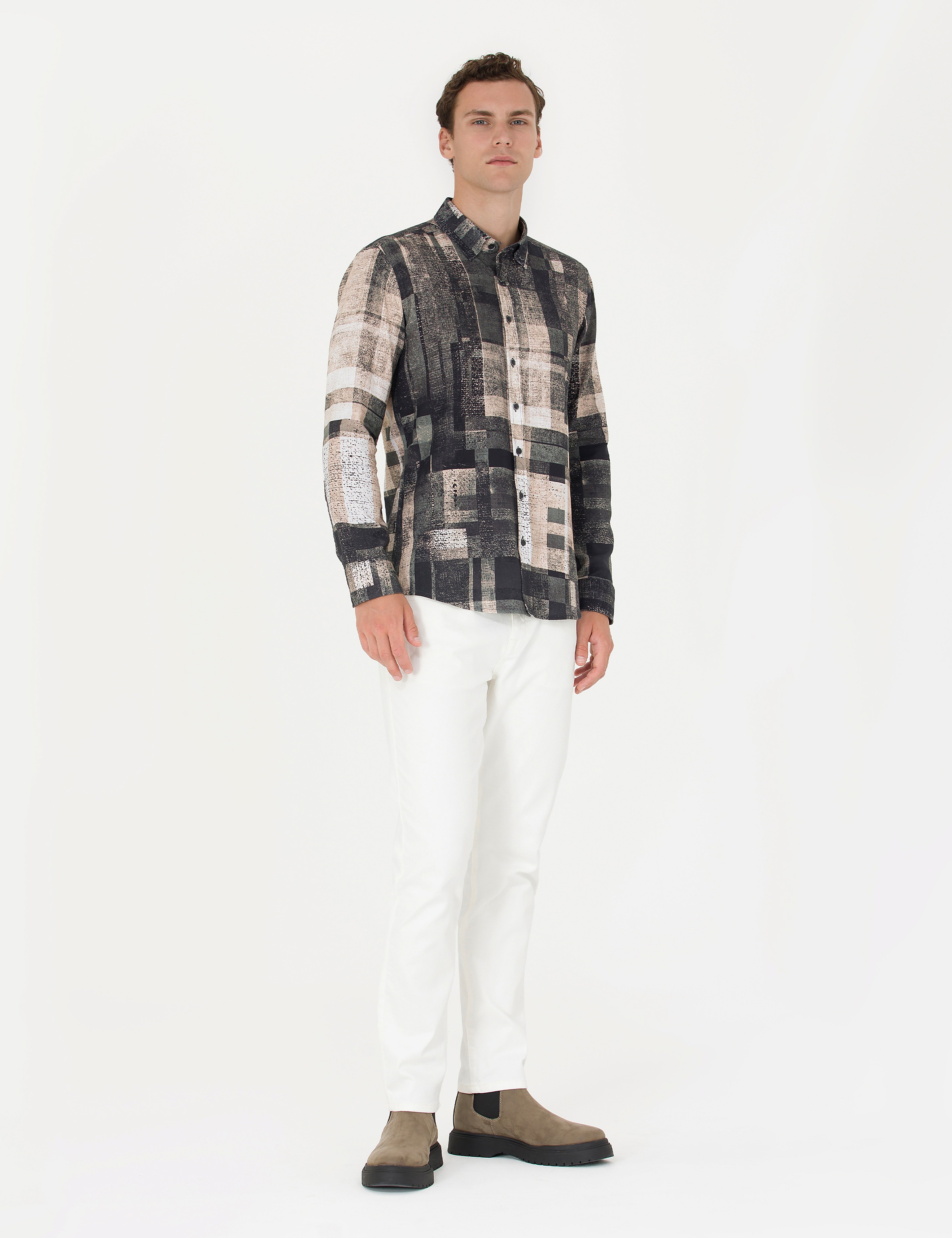 Ekru Slim Fit Jean Pantolon