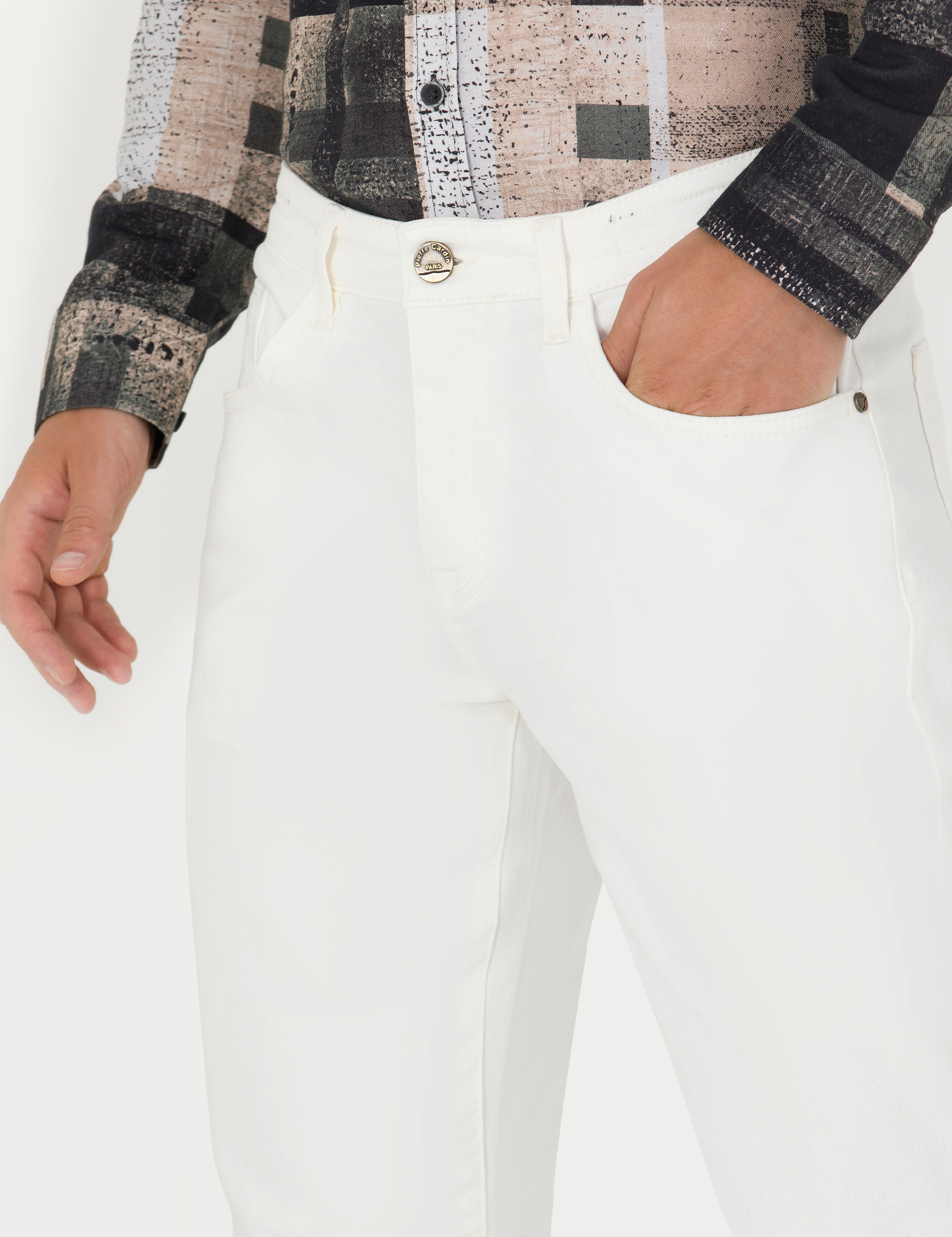Ekru Slim Fit Jean Pantolon - Image 5