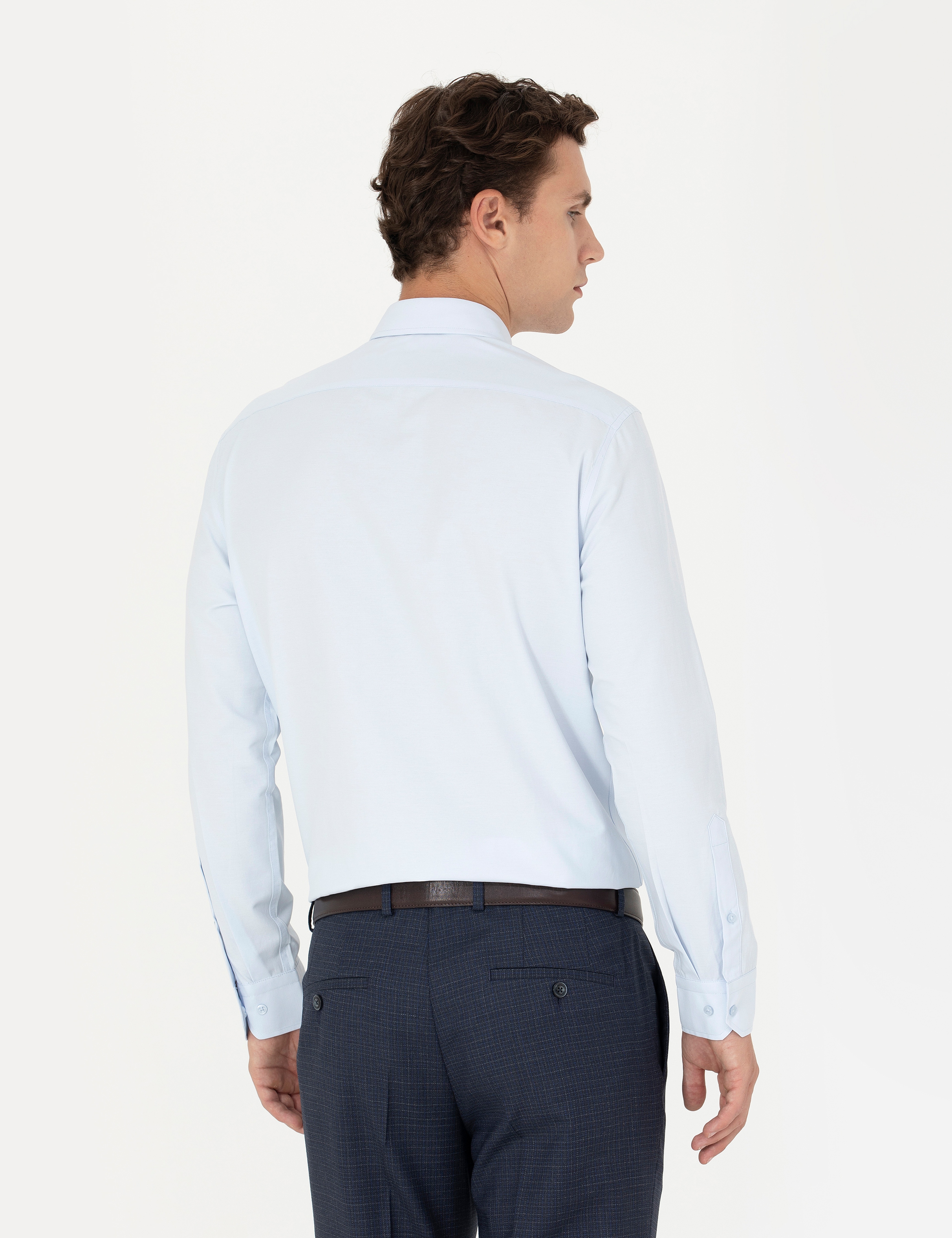 Açık Mavi Regular Fit Uzun Kollu Basic Gömlek - Image 5