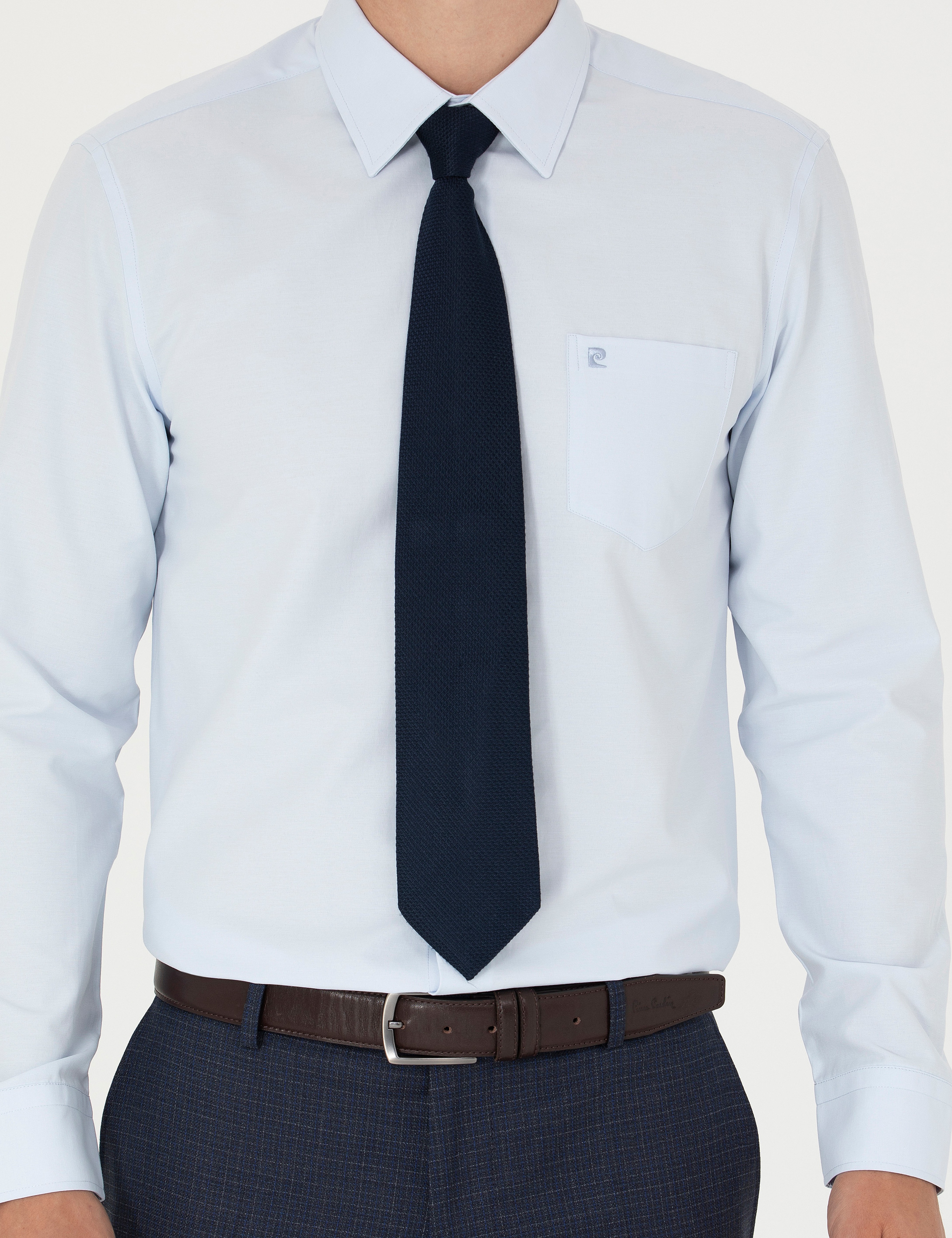 Açık Mavi Regular Fit Uzun Kollu Basic Gömlek - Image 6