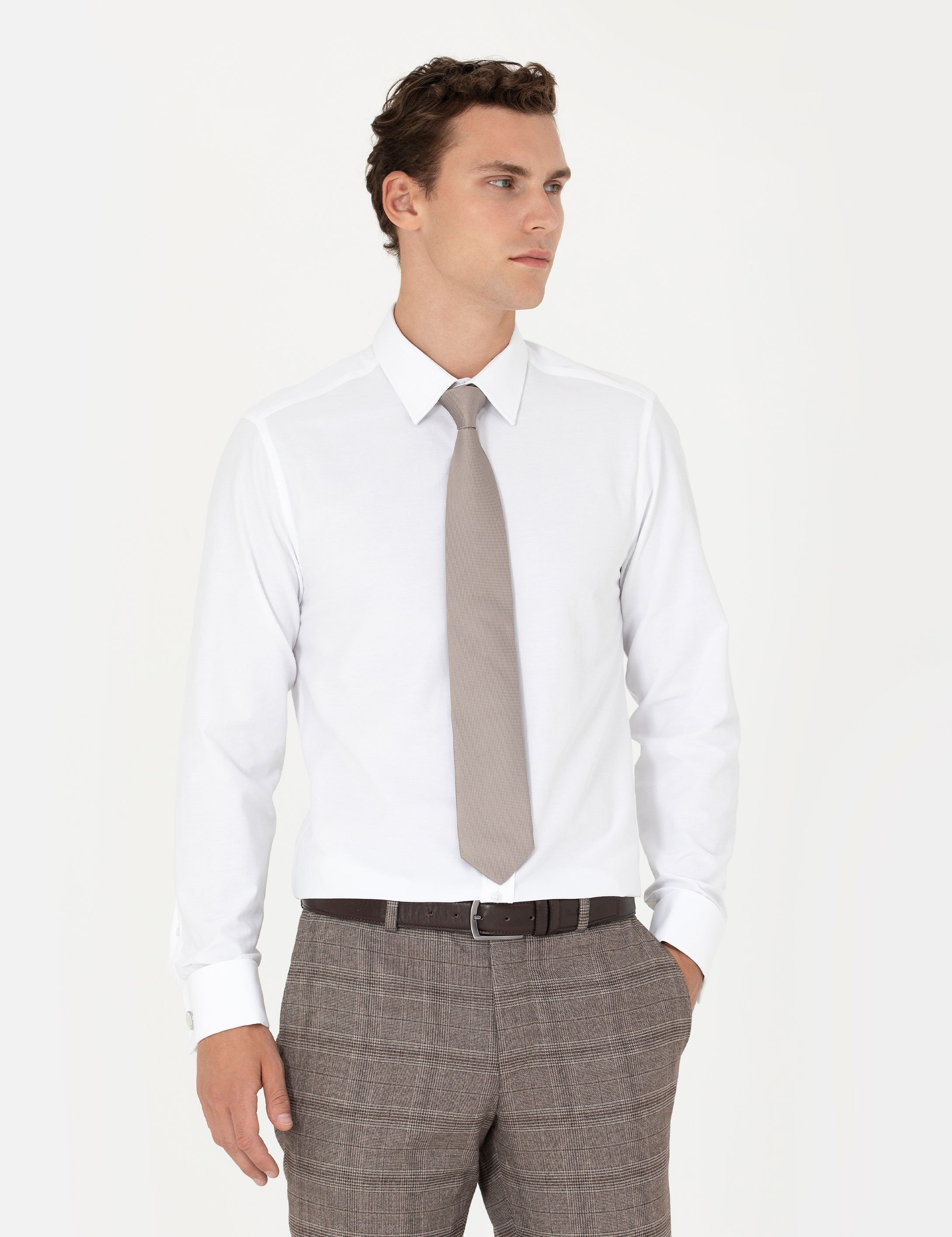 Pierre Cardin Beyaz Slim Fit Uzun Kollu Basic Gömlek görsel 3