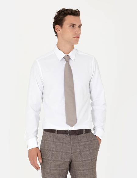 Beyaz Slim Fit Uzun Kollu Basic Gömlek - 50277780006