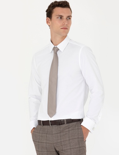 Beyaz Slim Fit Uzun Kollu Basic Gömlek