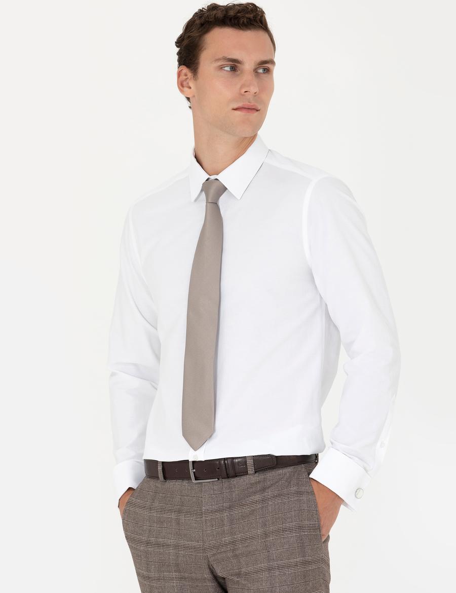 Beyaz Slim Fit Uzun Kollu Basic Gömlek