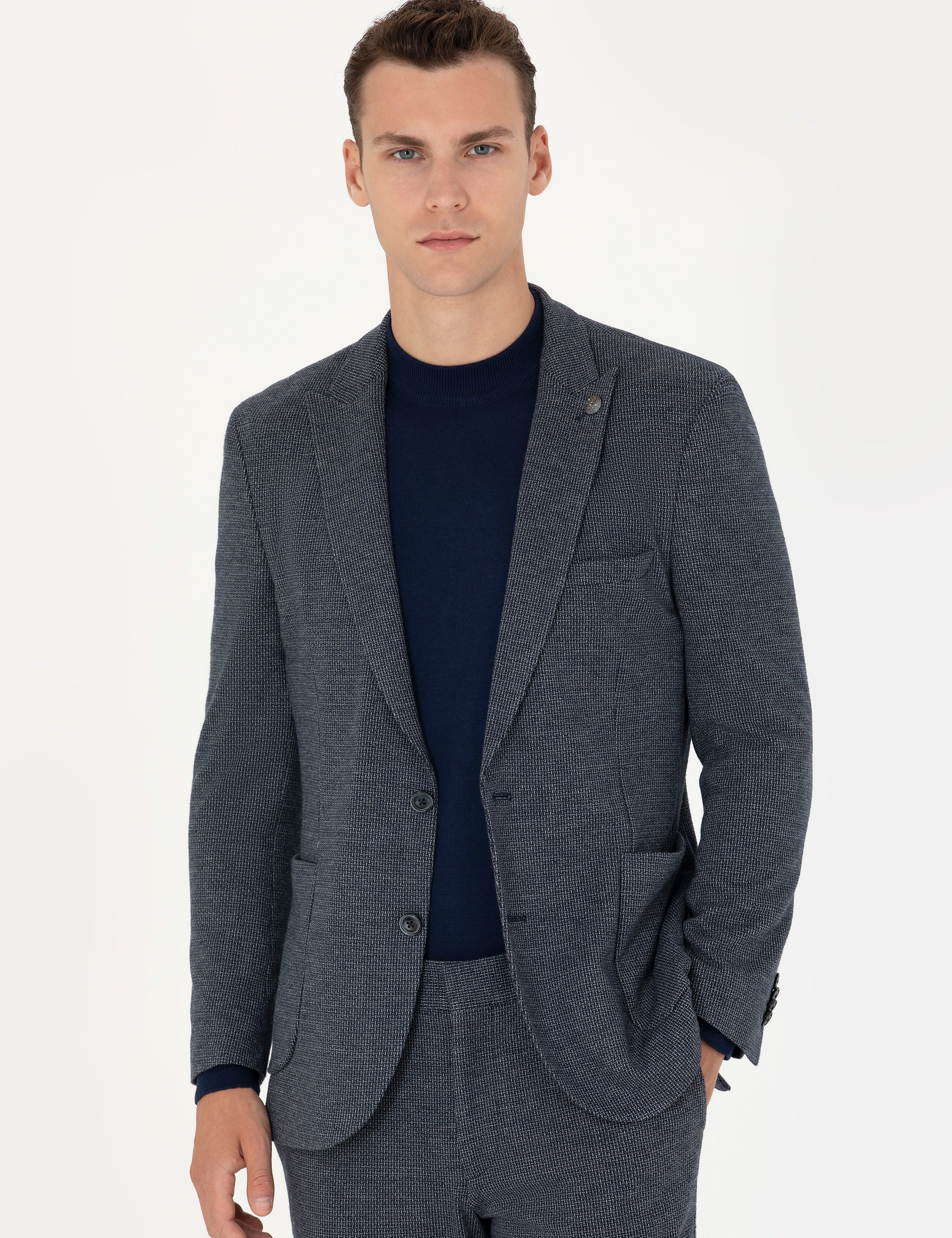 Lacivert Ekstra Slim Fit Spor Takım Elbise - Image 4