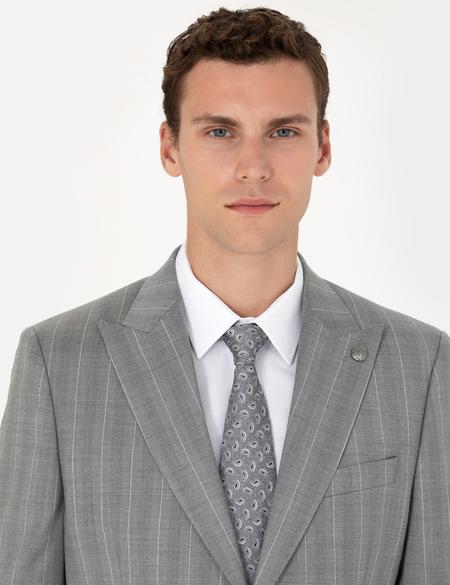 %100 Yün Gri Çizgili Takım Elbise - 50274238050