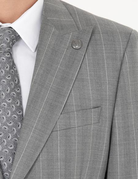 %100 Yün Gri Çizgili Takım Elbise - 50274238050