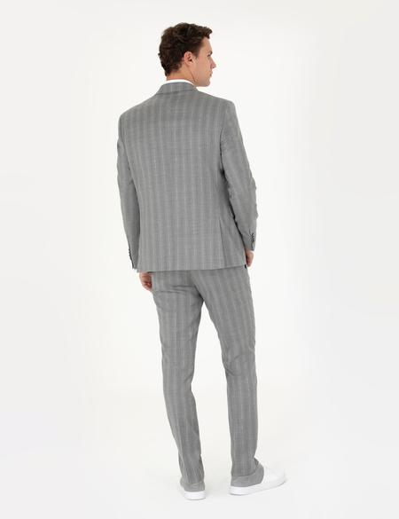 %100 Yün Gri Çizgili Takım Elbise - 50274238050