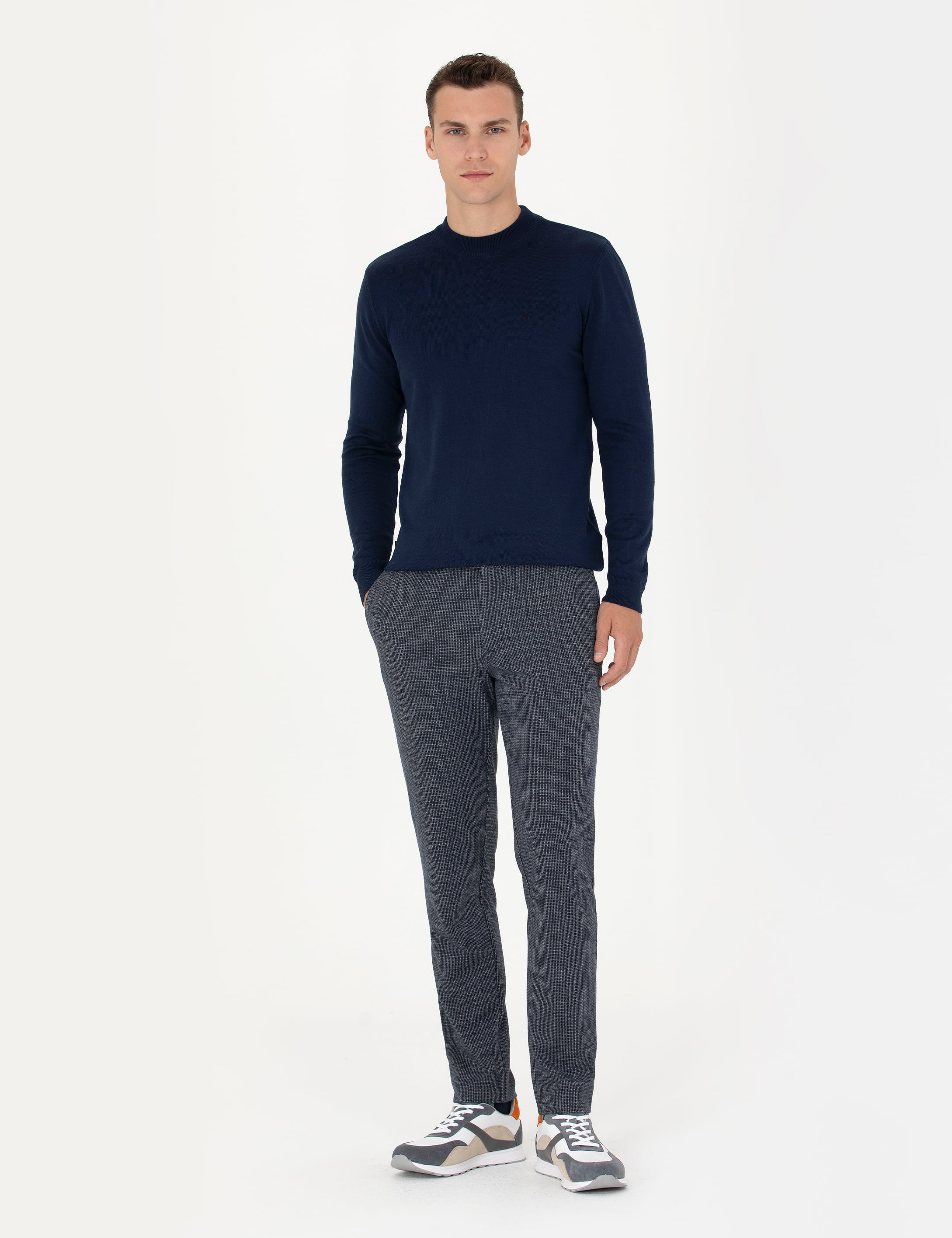 Pierre Cardin Açık Lacivert Slim Fit Çeyrek Yaka Basic Triko Kazak görsel 4