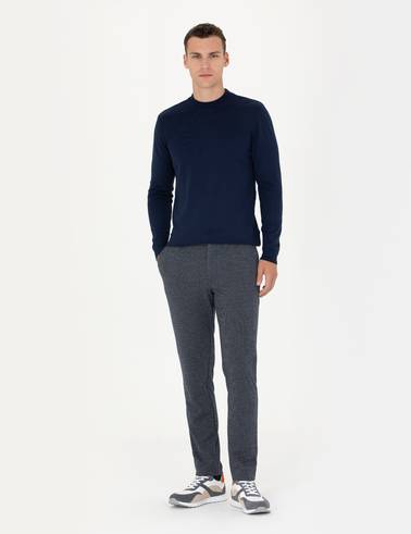 Açık Lacivert Slim Fit Çeyrek Yaka Basic Triko Kazak