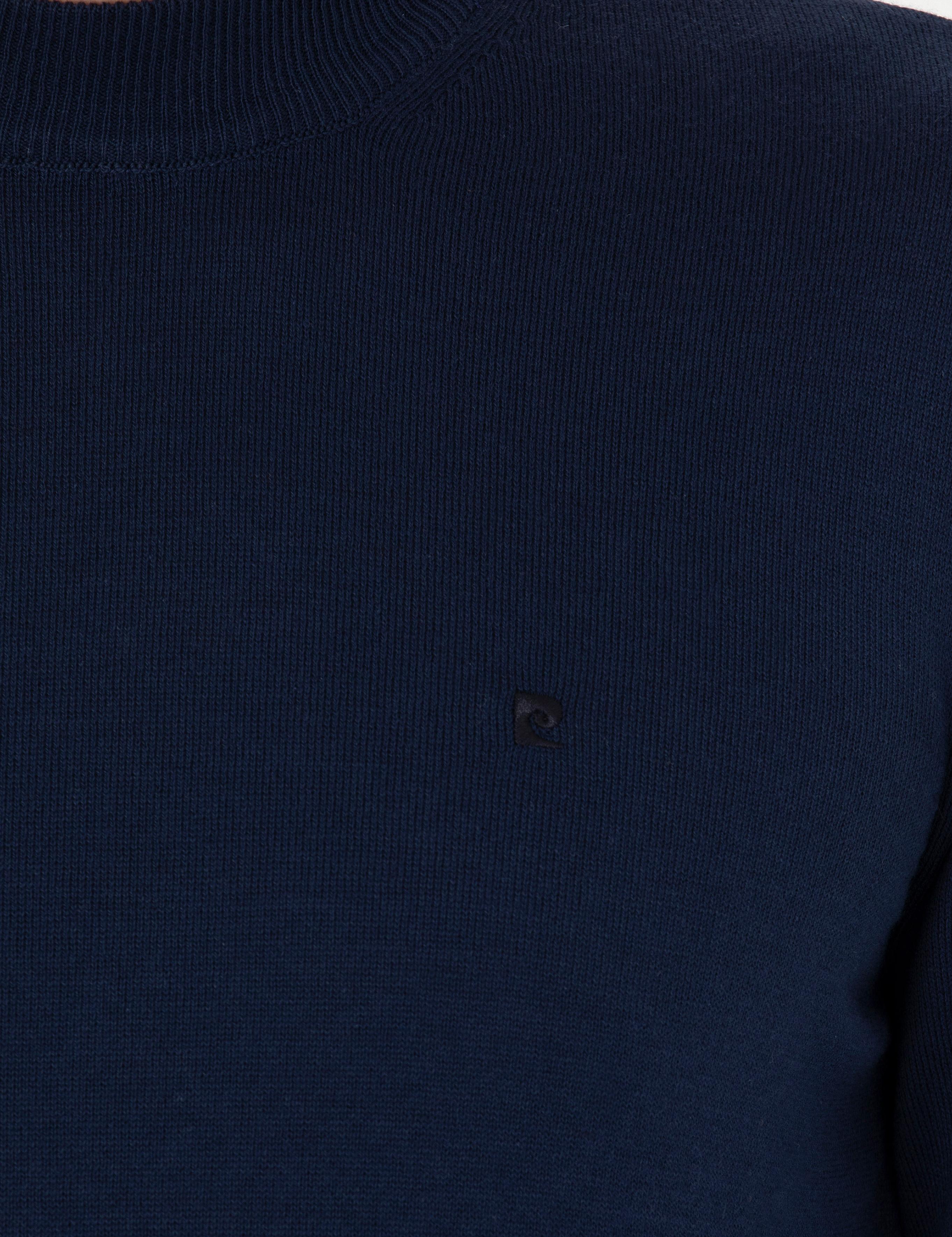 Açık Lacivert Slim Fit Çeyrek Yaka Basic Triko Kazak