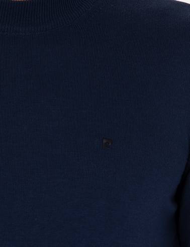 Açık Lacivert Slim Fit Çeyrek Yaka Basic Triko Kazak