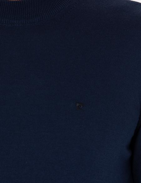 Açık Lacivert Slim Fit Çeyrek Yaka Basic Triko Kazak - 50276534013