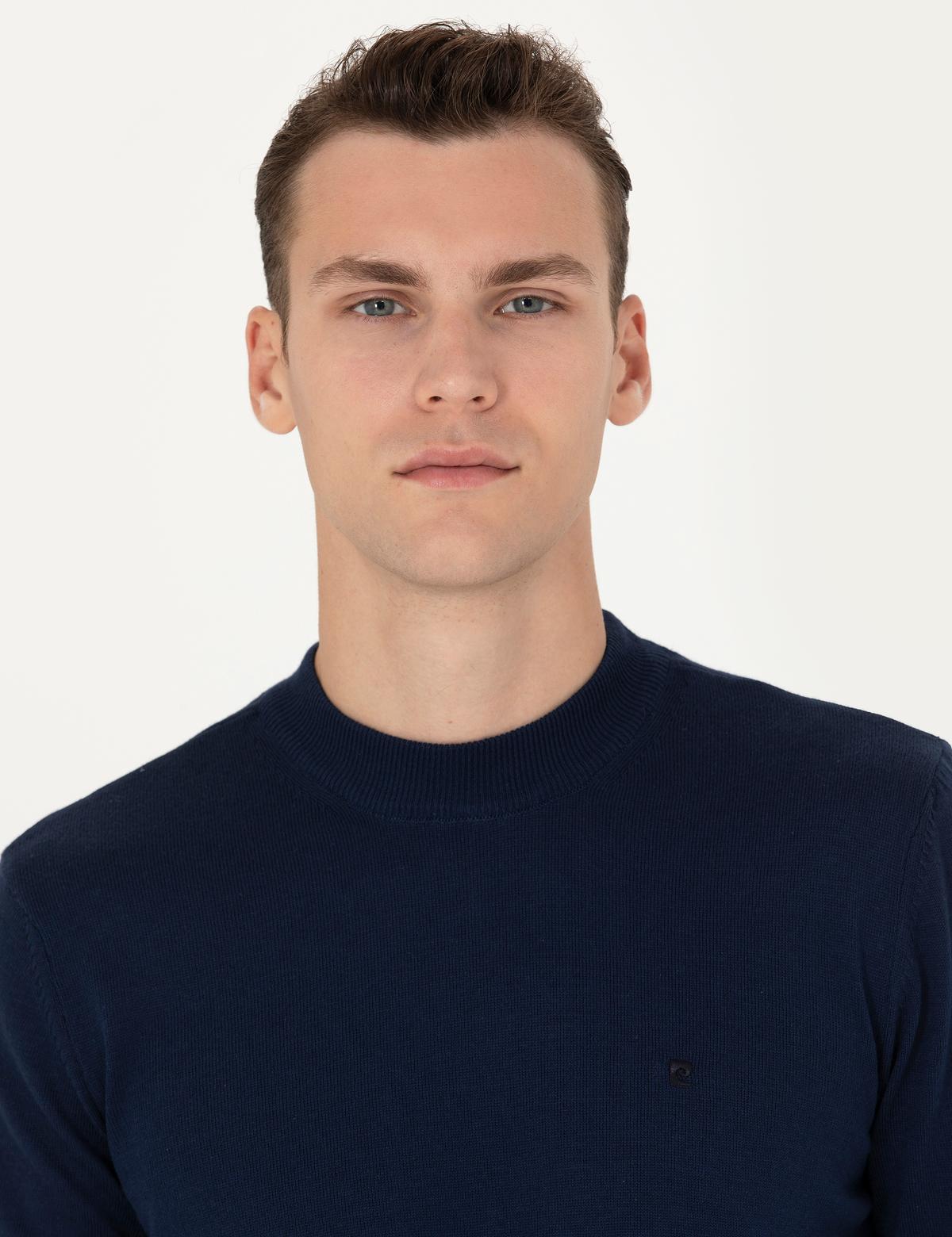 Açık Lacivert Slim Fit Çeyrek Yaka Basic Triko Kazak - 50276534013