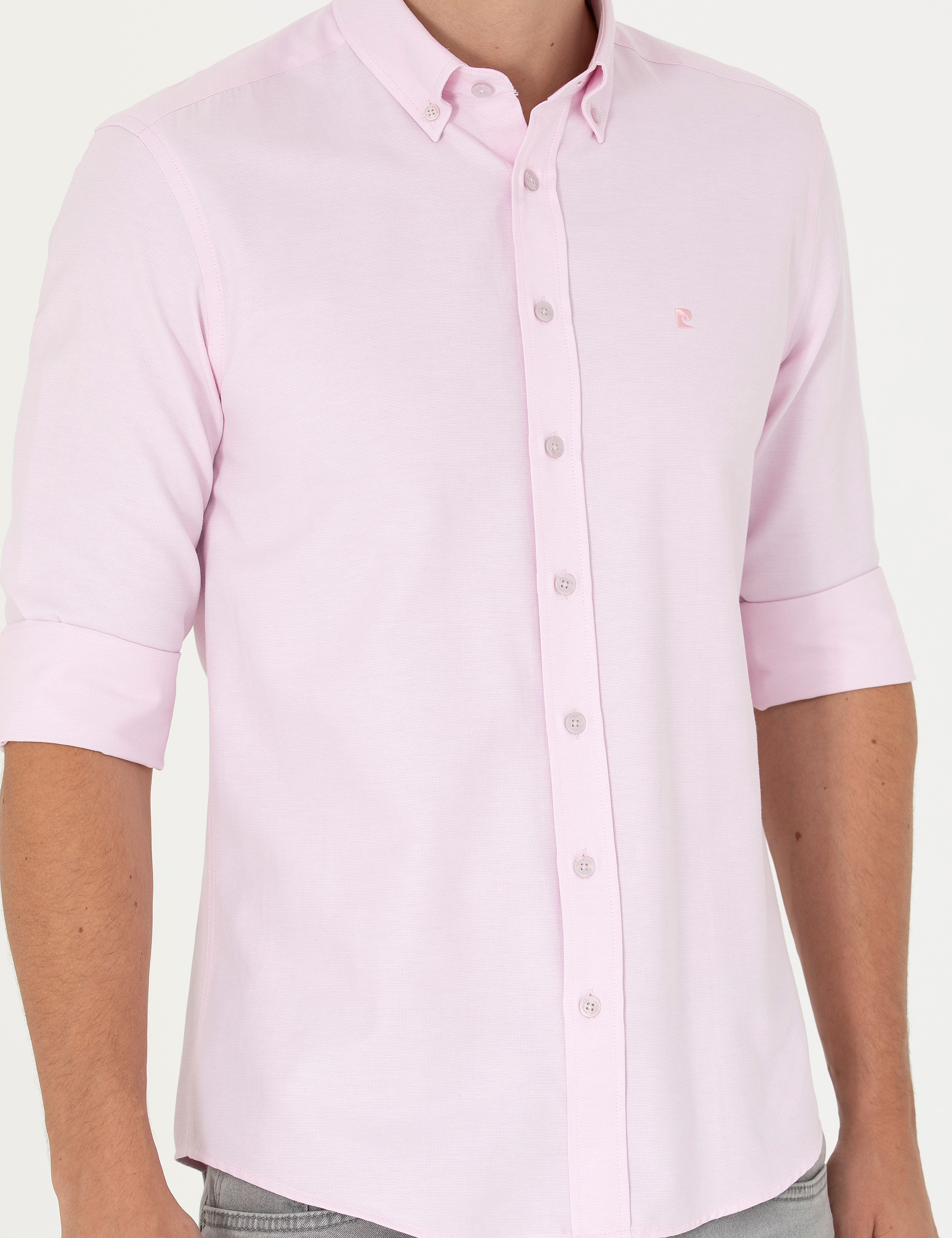 Pembe Slim Fit Uzun Kollu Gömlek - Image 6