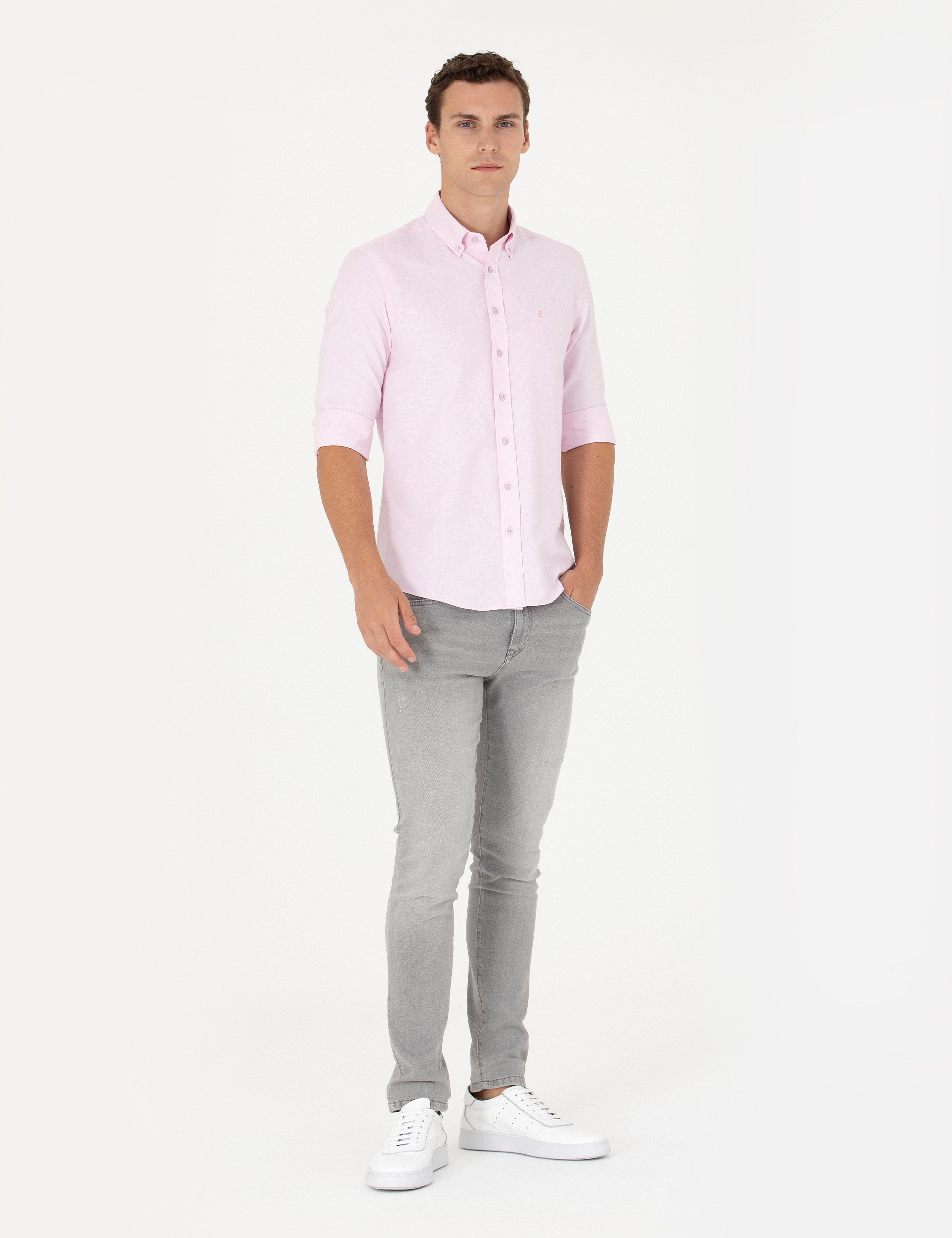 Pembe Slim Fit Uzun Kollu Gömlek - Image 4