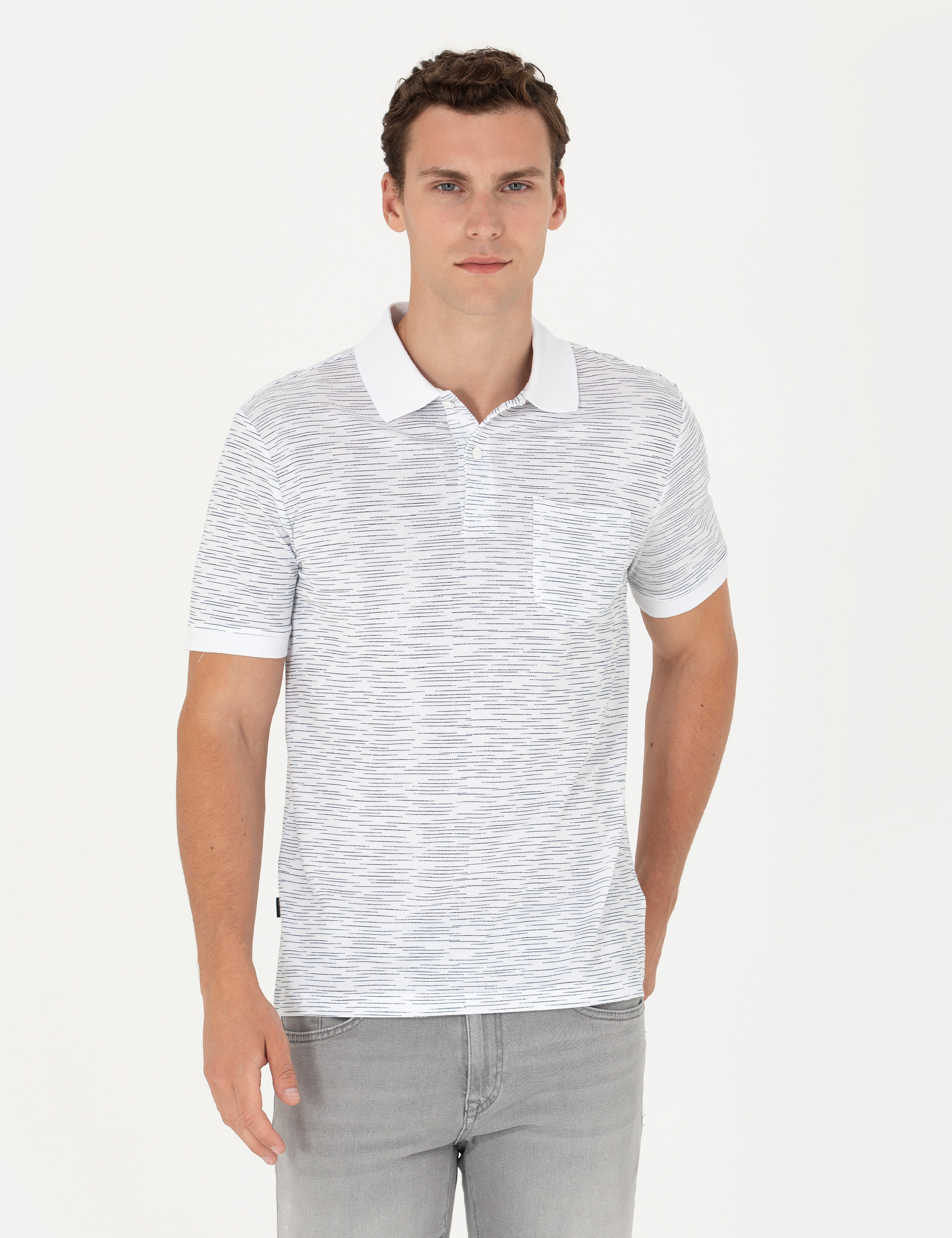 Beyaz Regular Fit Polo Yaka Tişört - Image 1