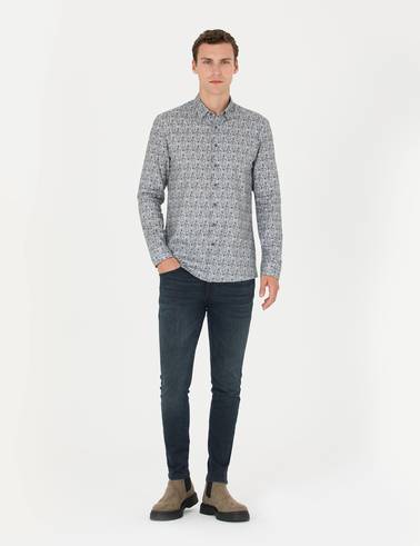 Petrol Slim Fit Uzun Kollu Gömlek