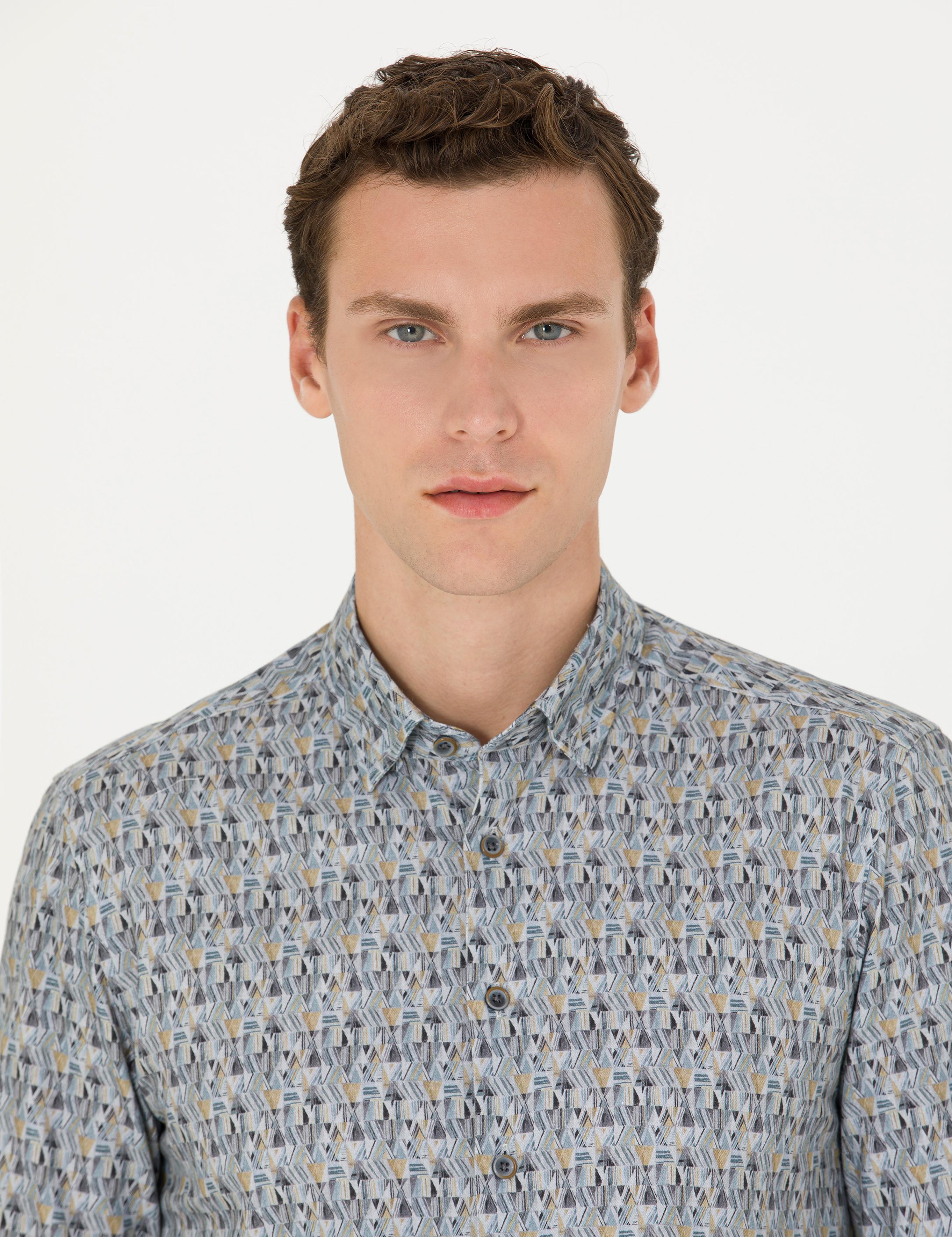 Petrol Slim Fit Uzun Kollu Gömlek