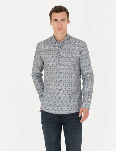 Petrol Slim Fit Uzun Kollu Gömlek