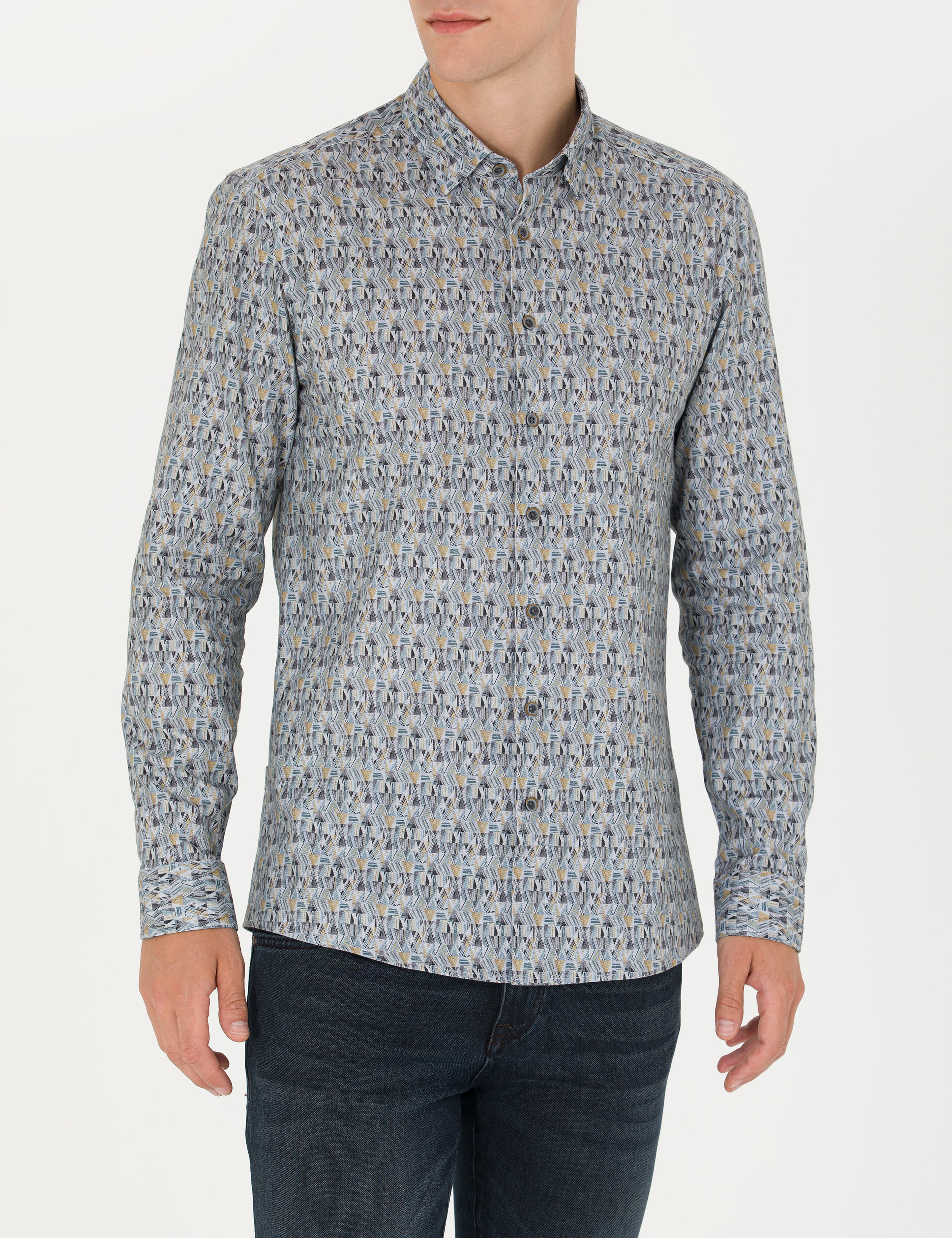 Petrol Slim Fit Uzun Kollu Gömlek