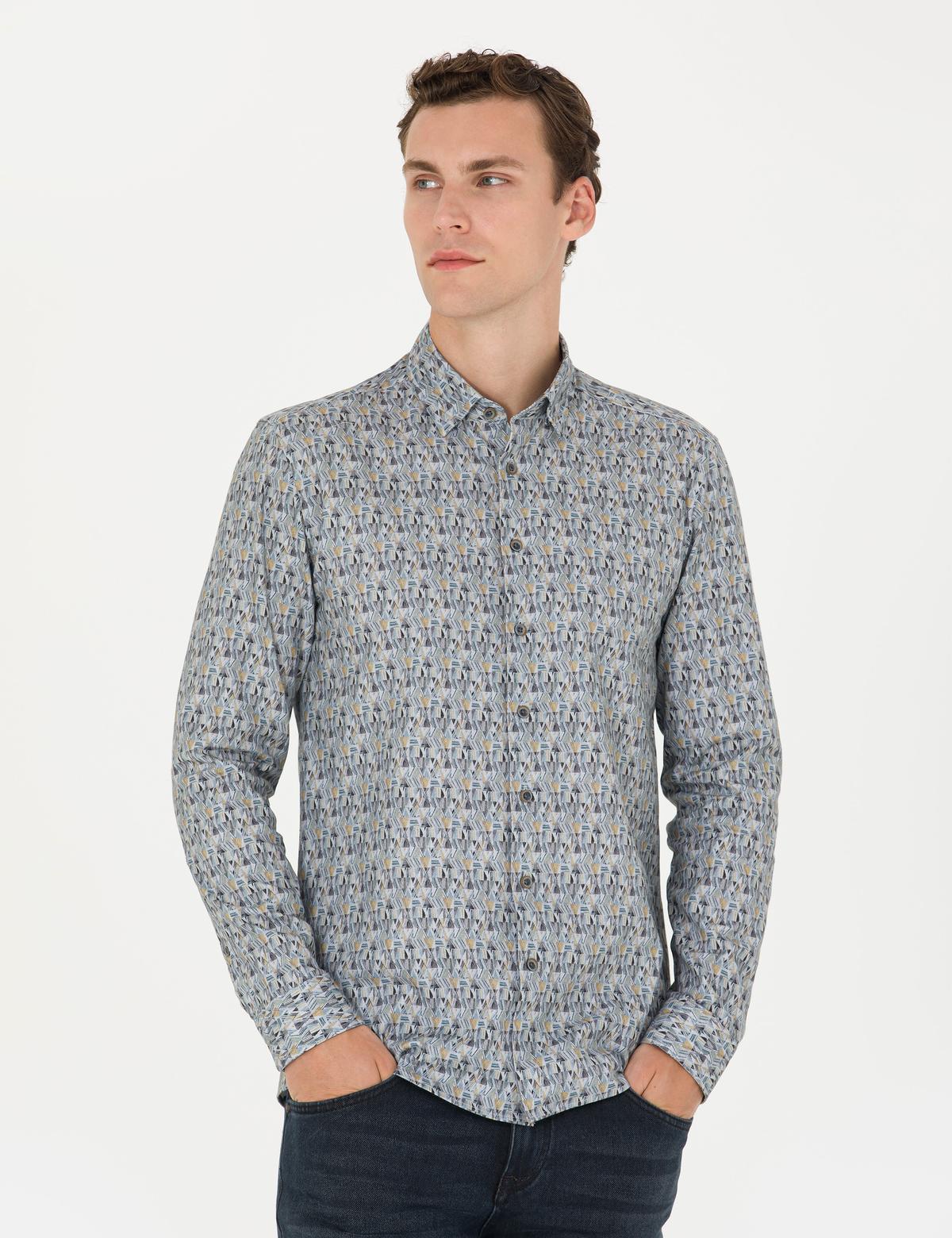 Petrol Slim Fit Uzun Kollu Gömlek