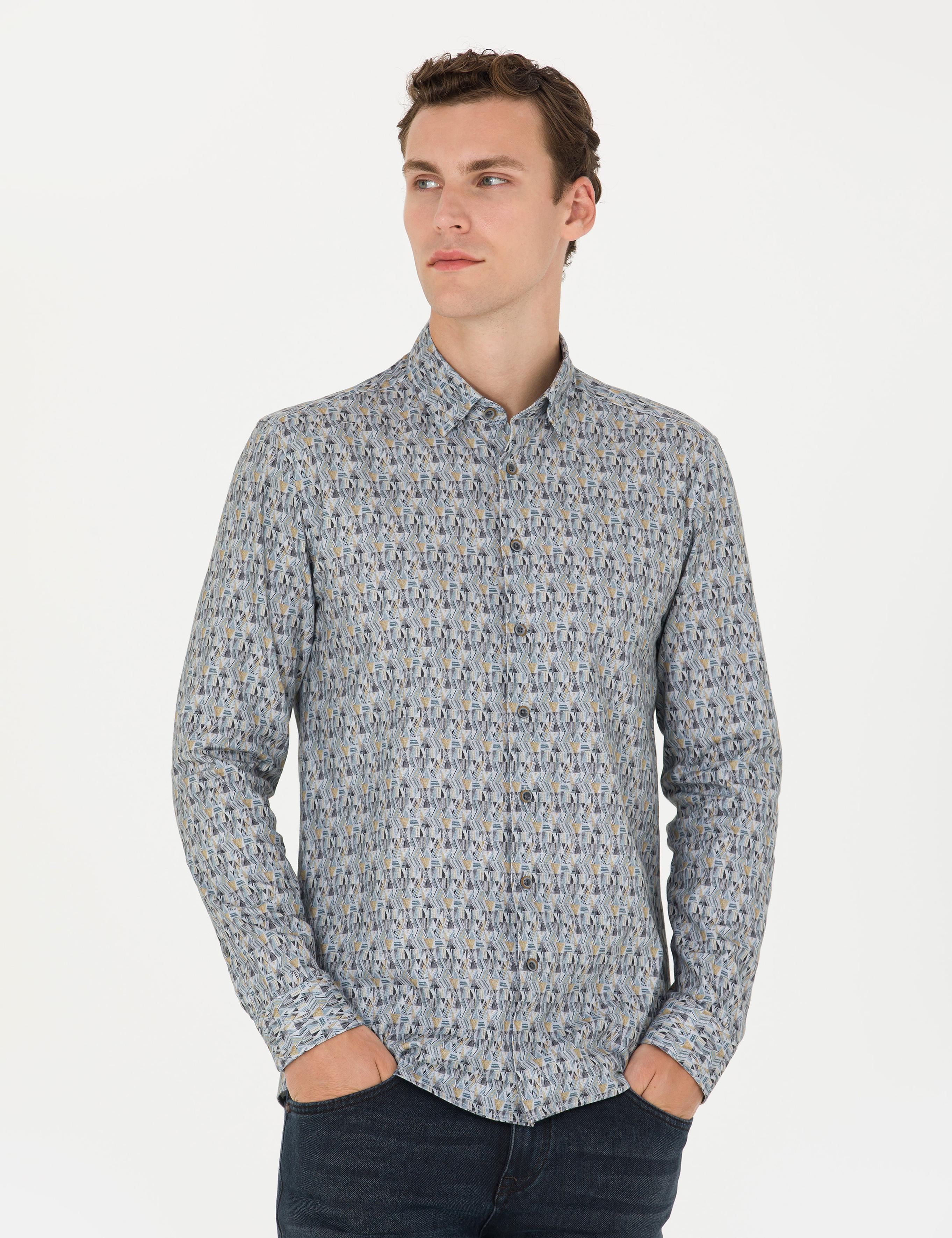 Petrol Slim Fit Uzun Kollu Gömlek