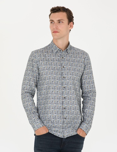 Petrol Slim Fit Uzun Kollu Gömlek