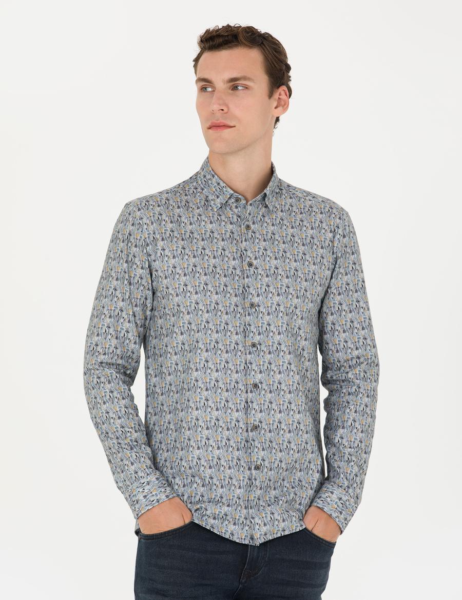 Petrol Slim Fit Uzun Kollu Gömlek