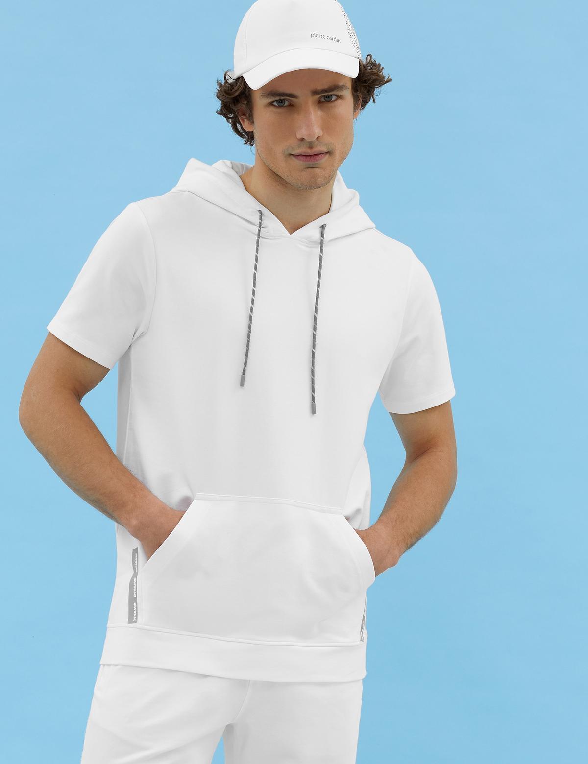 Ekru Regular Fit Kapüşonlu Tişört