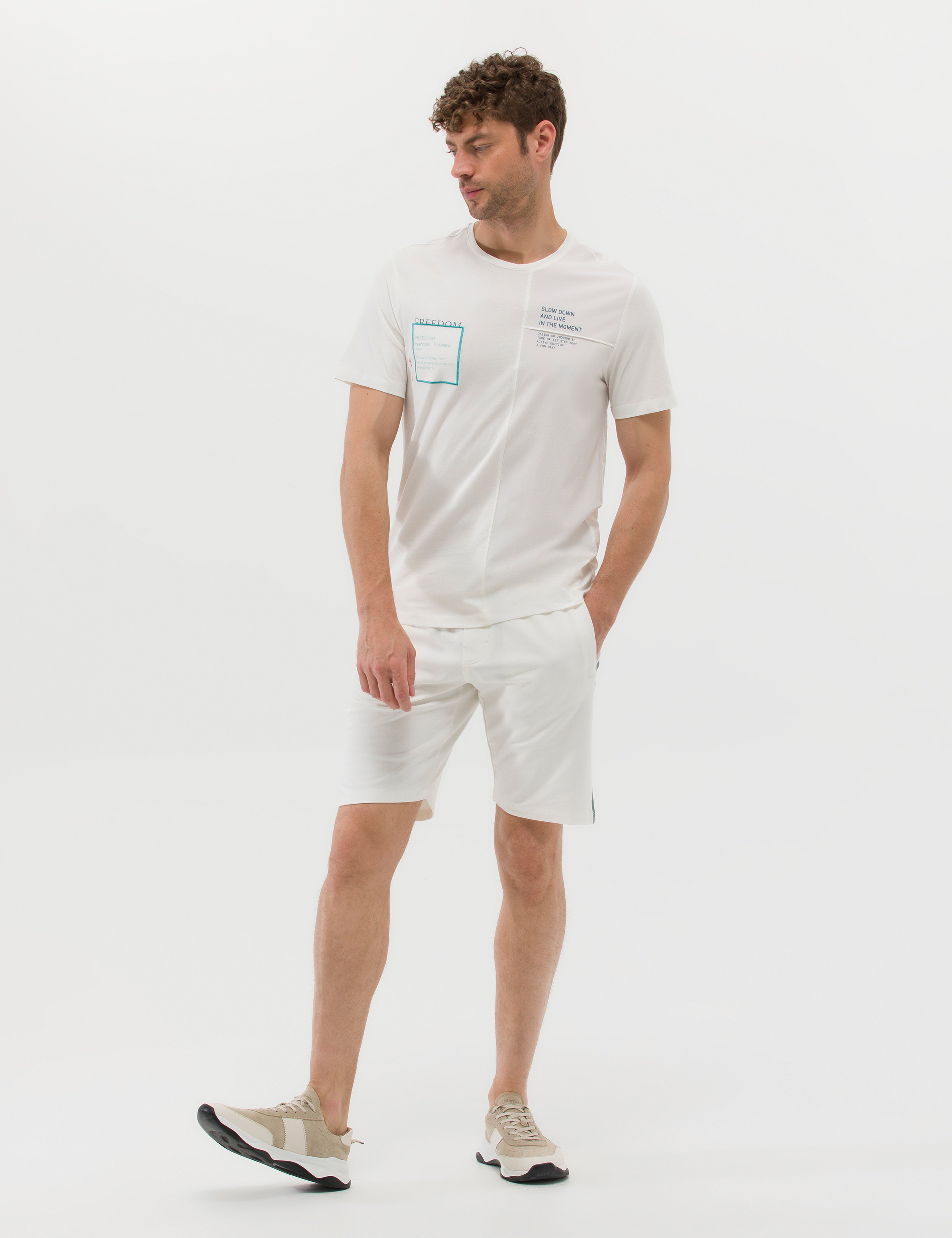 Ekru Slim Fit Örme Şort - Image 4