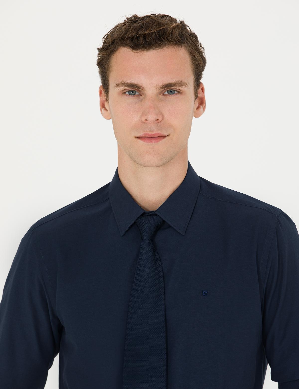 Lacivert Slim Fit Uzun Kollu Basic Gömlek - 50275622014