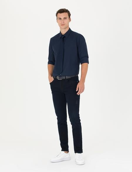 Lacivert Slim Fit Uzun Kollu Basic Gömlek - 50275622014