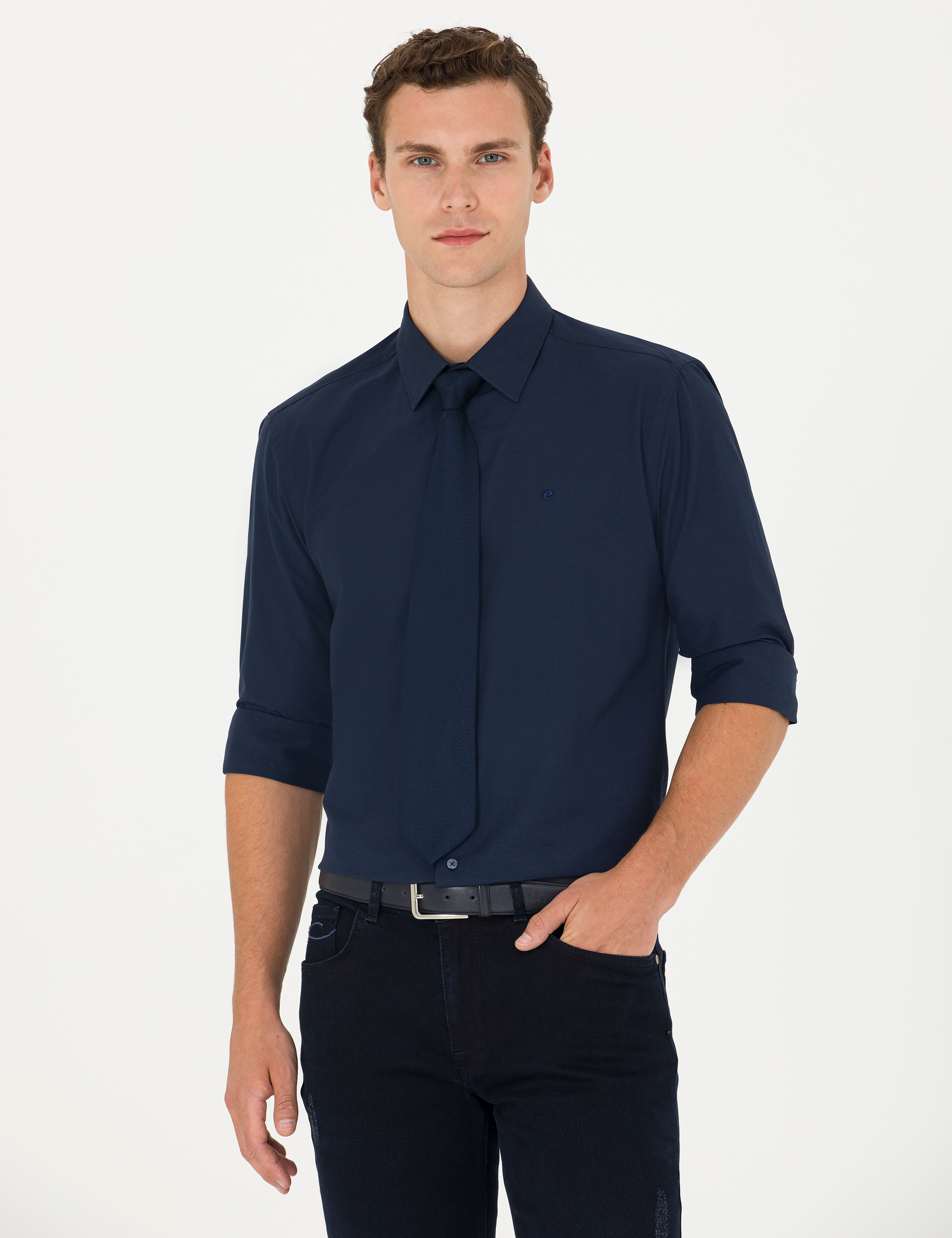 Lacivert Slim Fit Uzun Kollu Basic Gömlek