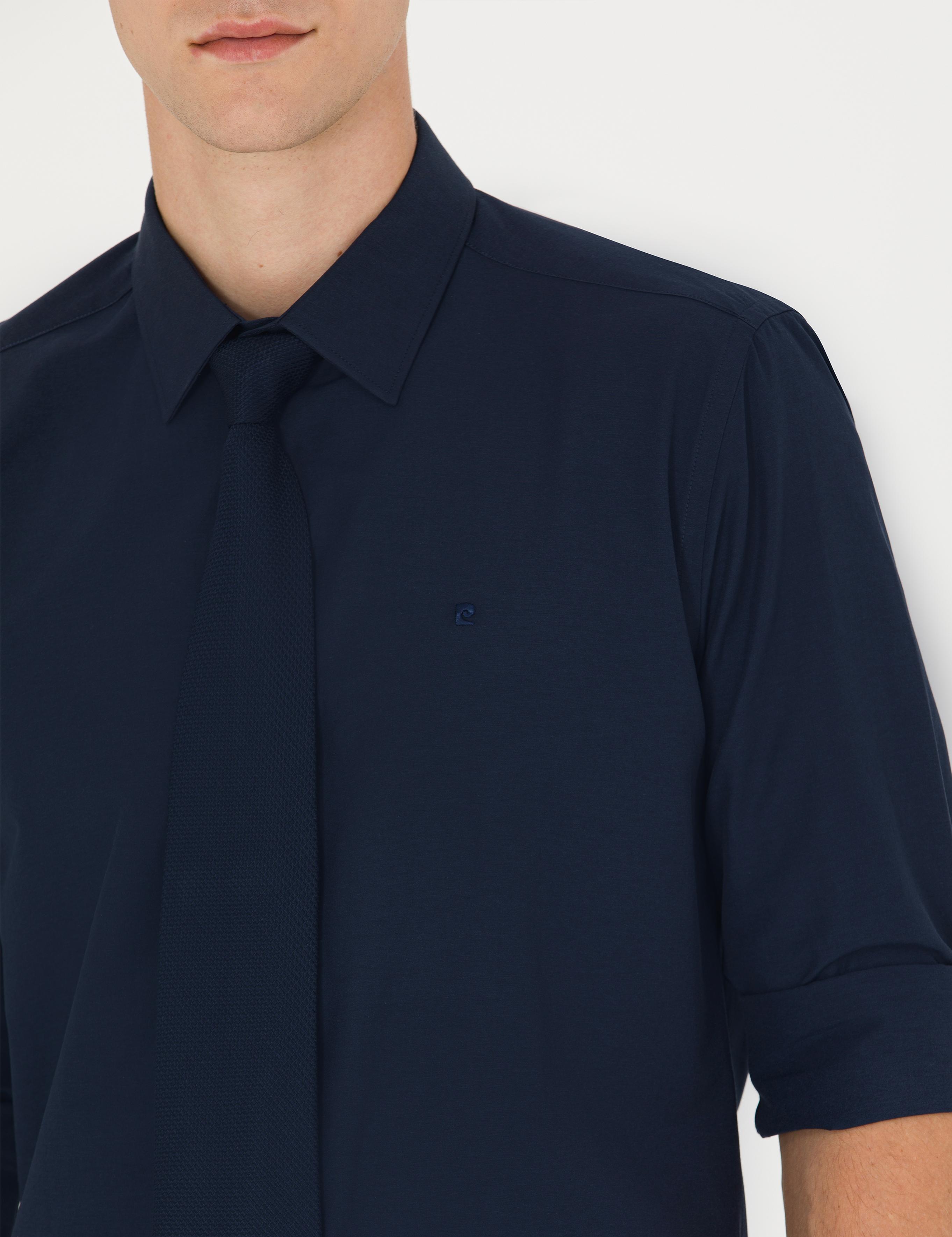 Lacivert Slim Fit Uzun Kollu Basic Gömlek