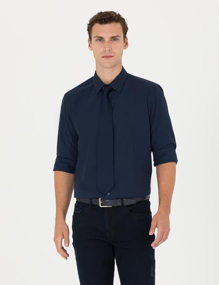 Lacivert Slim Fit Uzun Kollu Basic Gömlek - 50275622014
