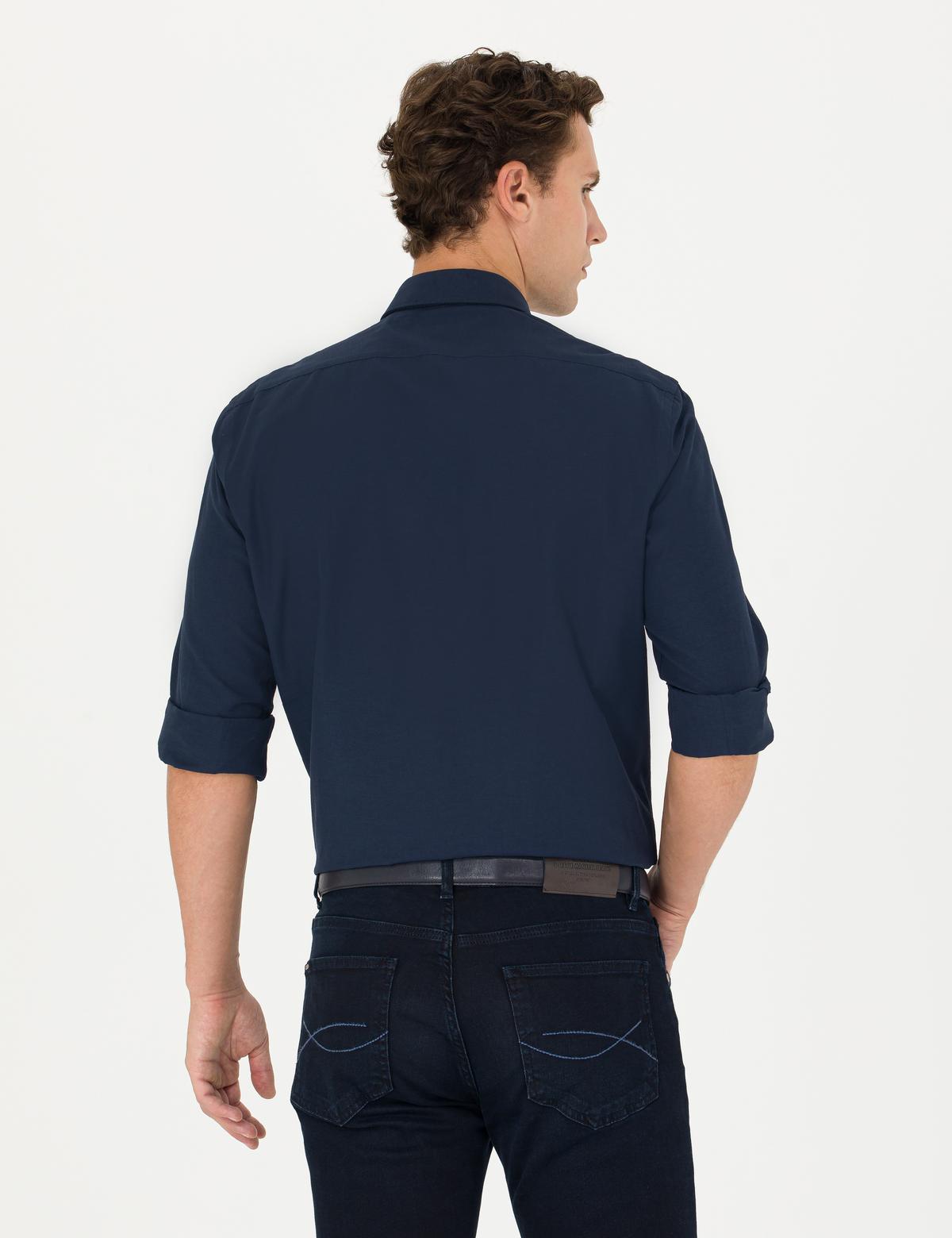 Lacivert Slim Fit Uzun Kollu Basic Gömlek - 50275622014