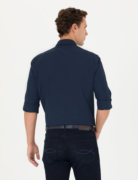 Lacivert Slim Fit Uzun Kollu Basic Gömlek - 50275622014
