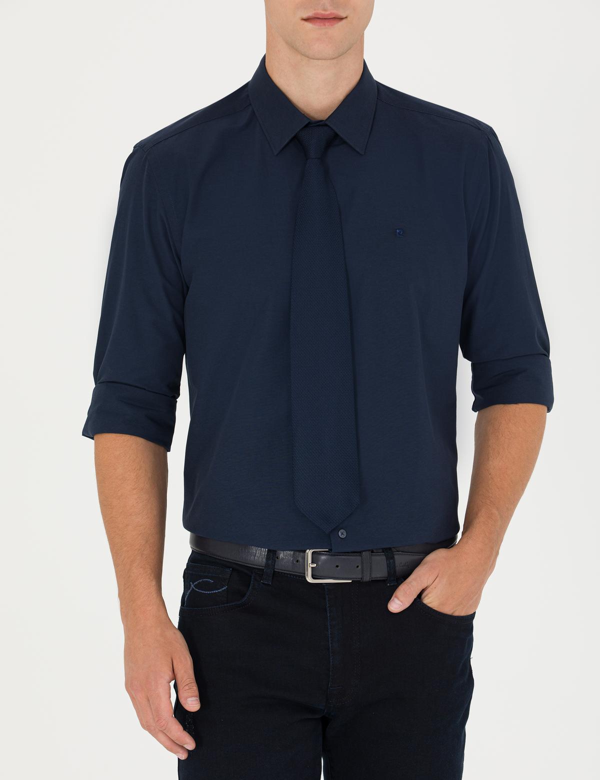 Lacivert Slim Fit Uzun Kollu Basic Gömlek - 50275622014