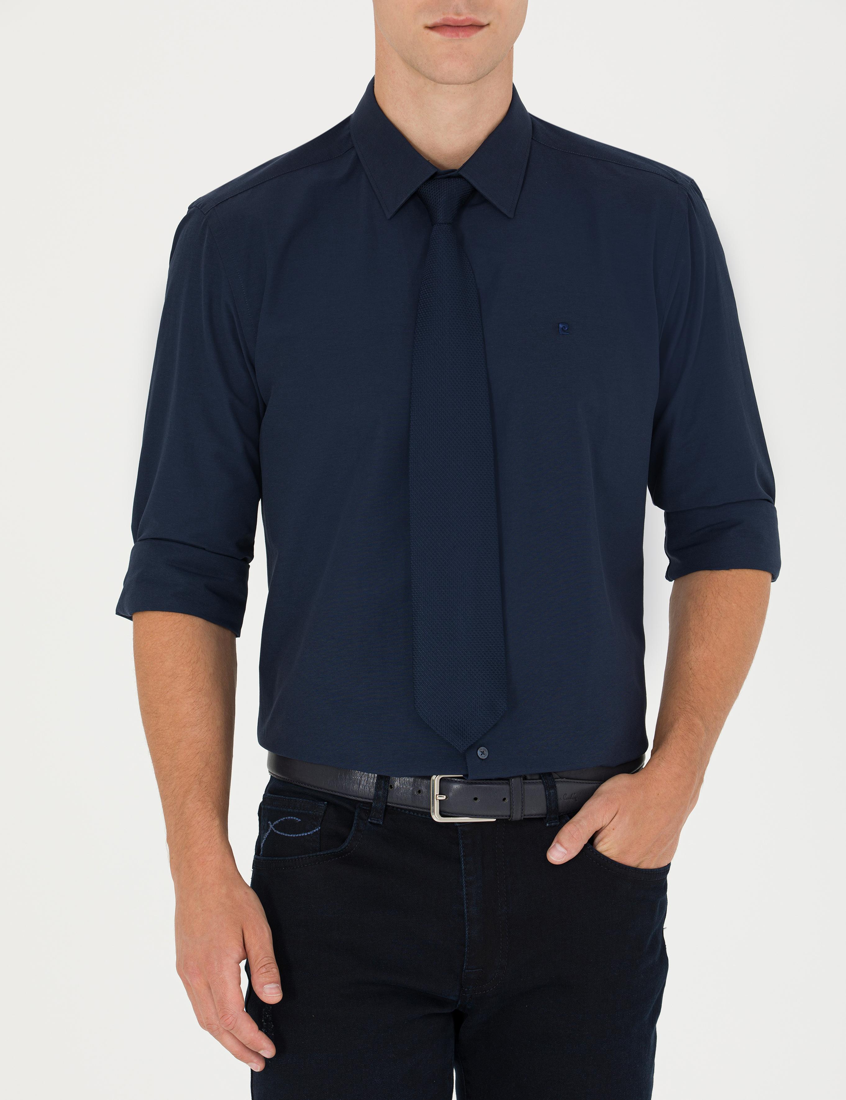 Lacivert Slim Fit Uzun Kollu Basic Gömlek