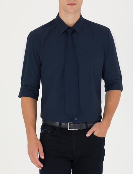 Lacivert Slim Fit Uzun Kollu Basic Gömlek - 50275622014